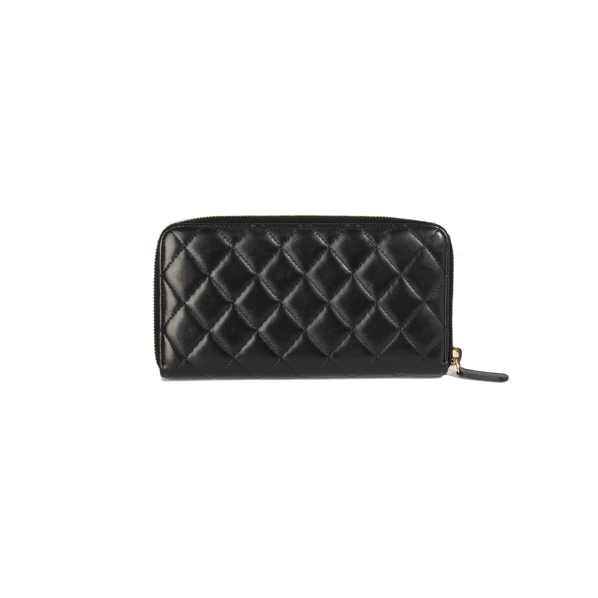 Chanel Black Lambskin Quilted Long Zip Wallet