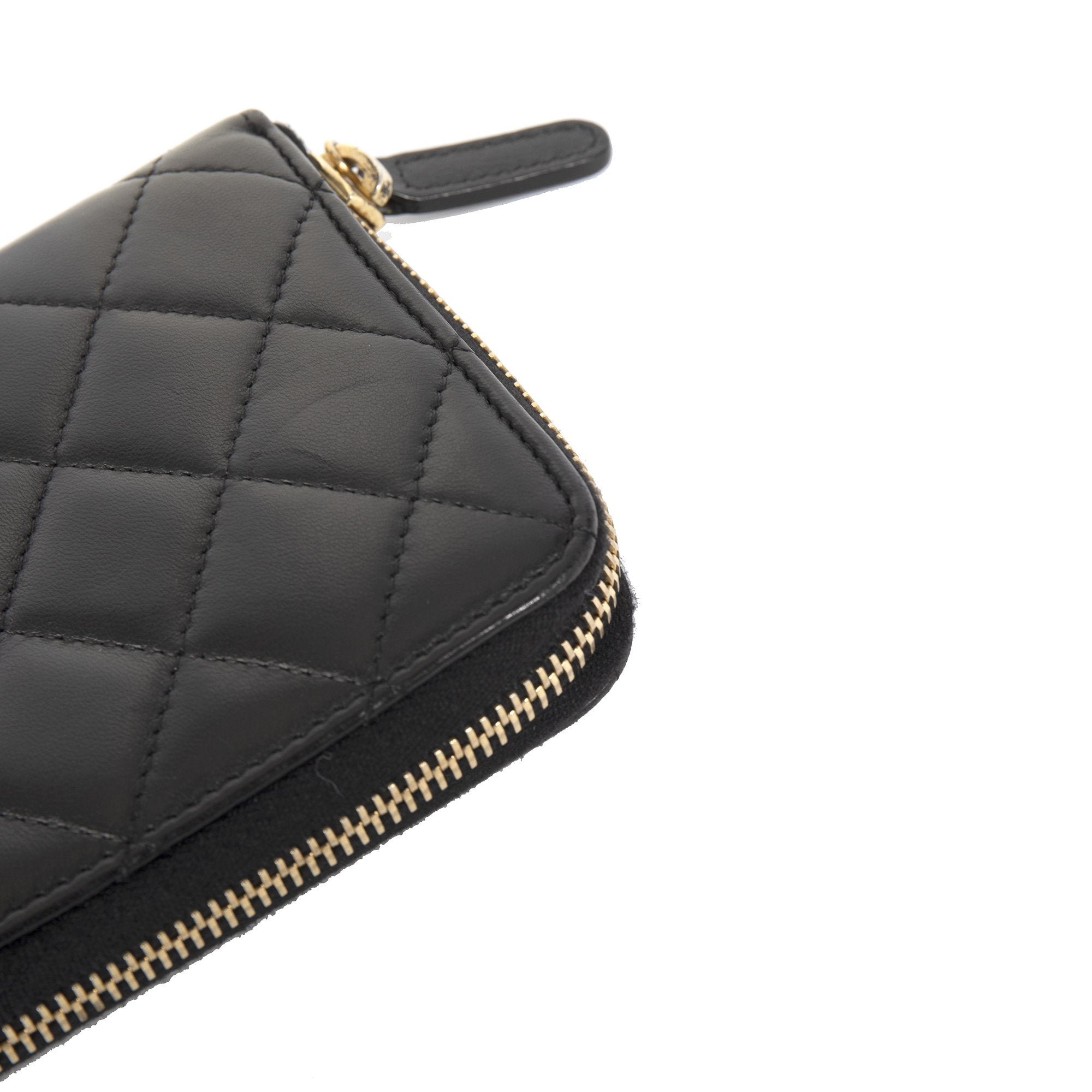 Chanel Black Lambskin Quilted Long Zip Wallet