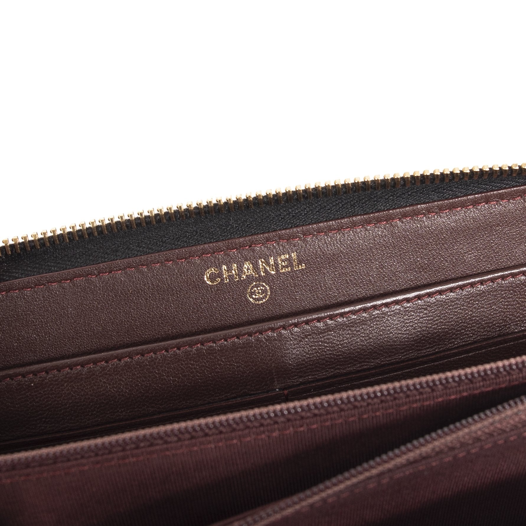 Chanel Black Lambskin Quilted Long Zip Wallet