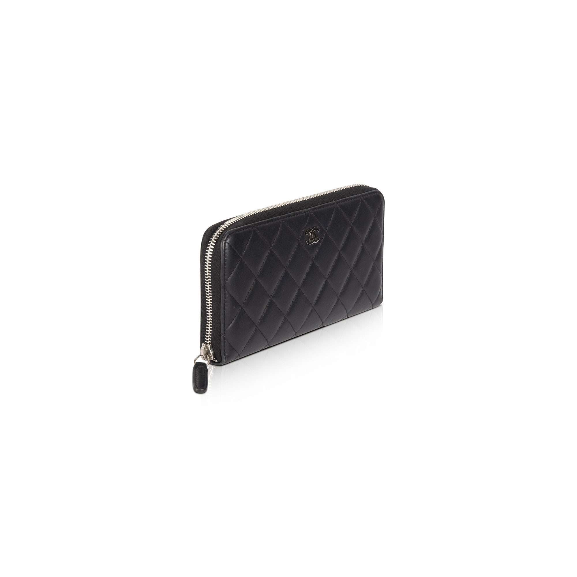 Chanel Black Lambskin Quilted Zip Wallet