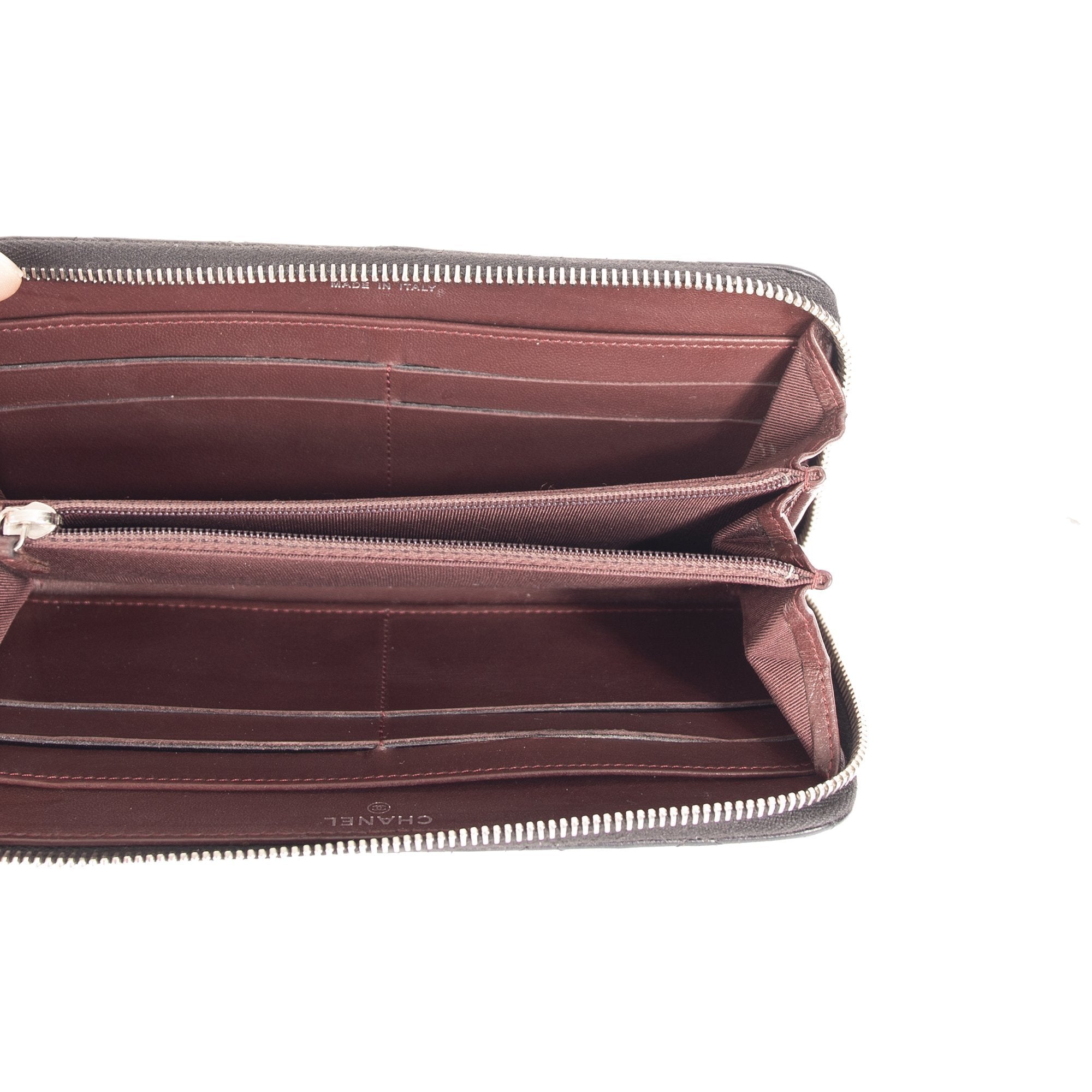 Chanel Black Lambskin Quilted Zip Wallet