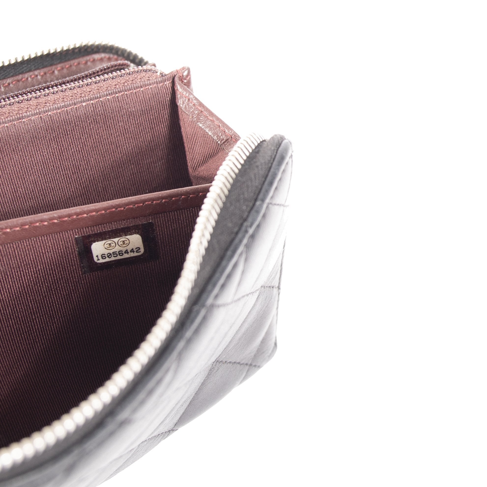 Chanel Black Lambskin Quilted Zip Wallet