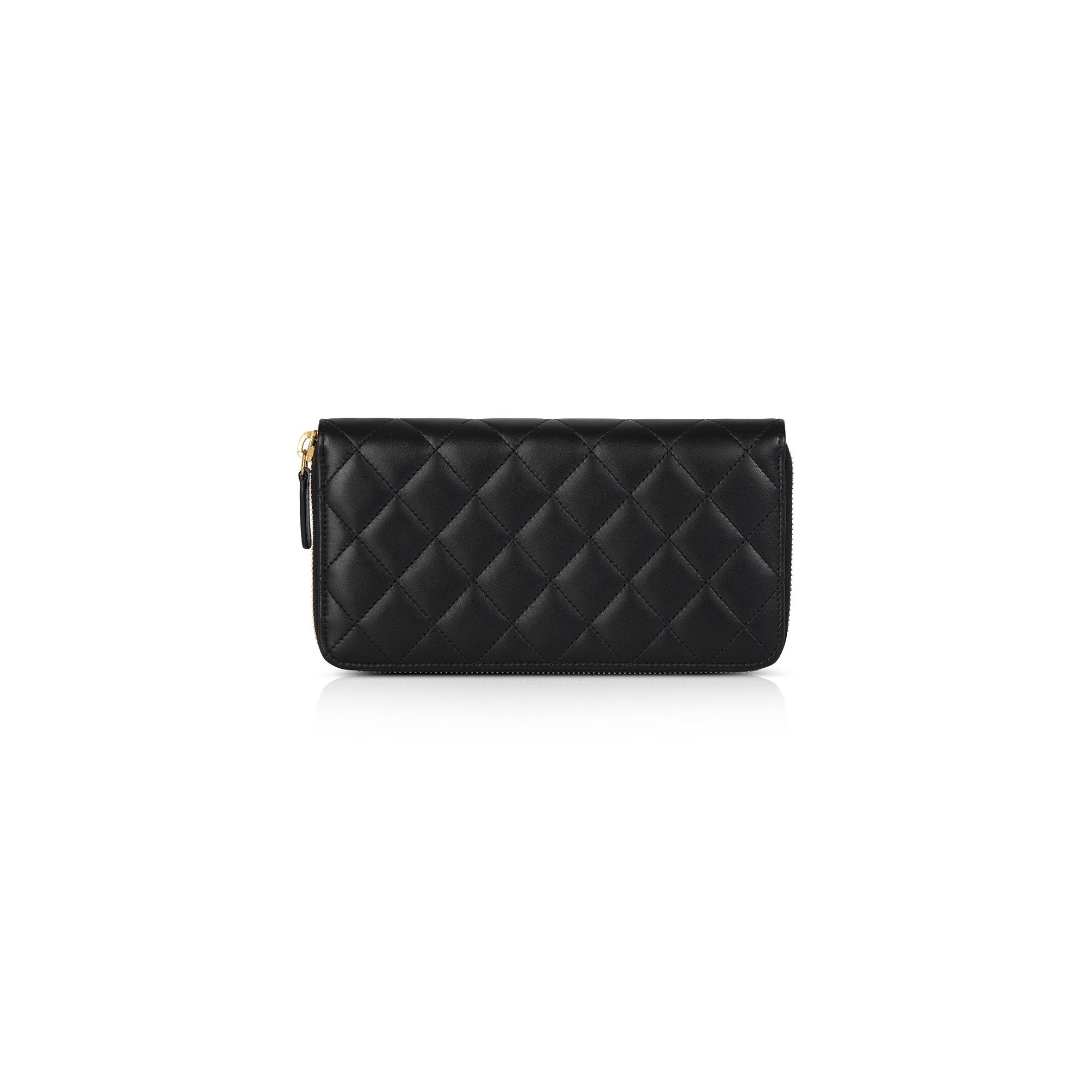Chanel Black Lambskin Quilted Zip Wallet w/ Box & Authenticity Card