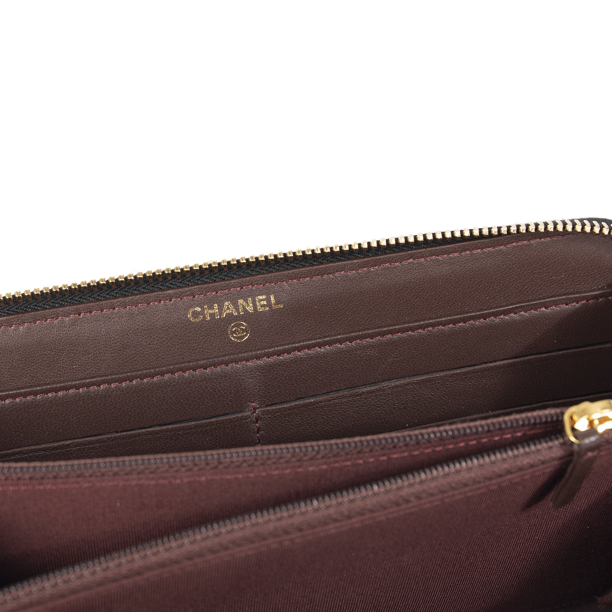 Chanel Black Lambskin Quilted Zip Wallet w/ Box & Authenticity Card