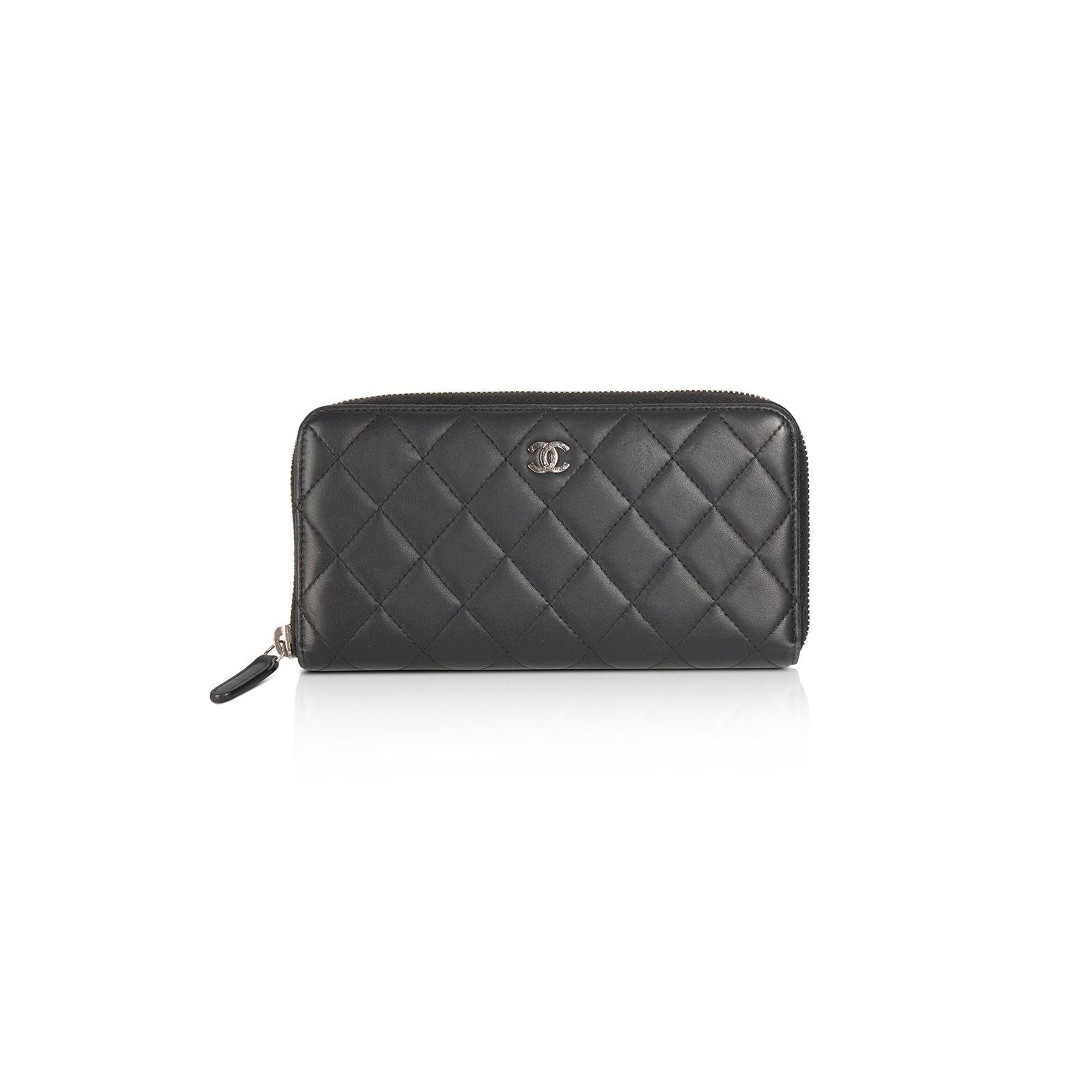 Chanel Black Lambskin Quilted Zip Wallet