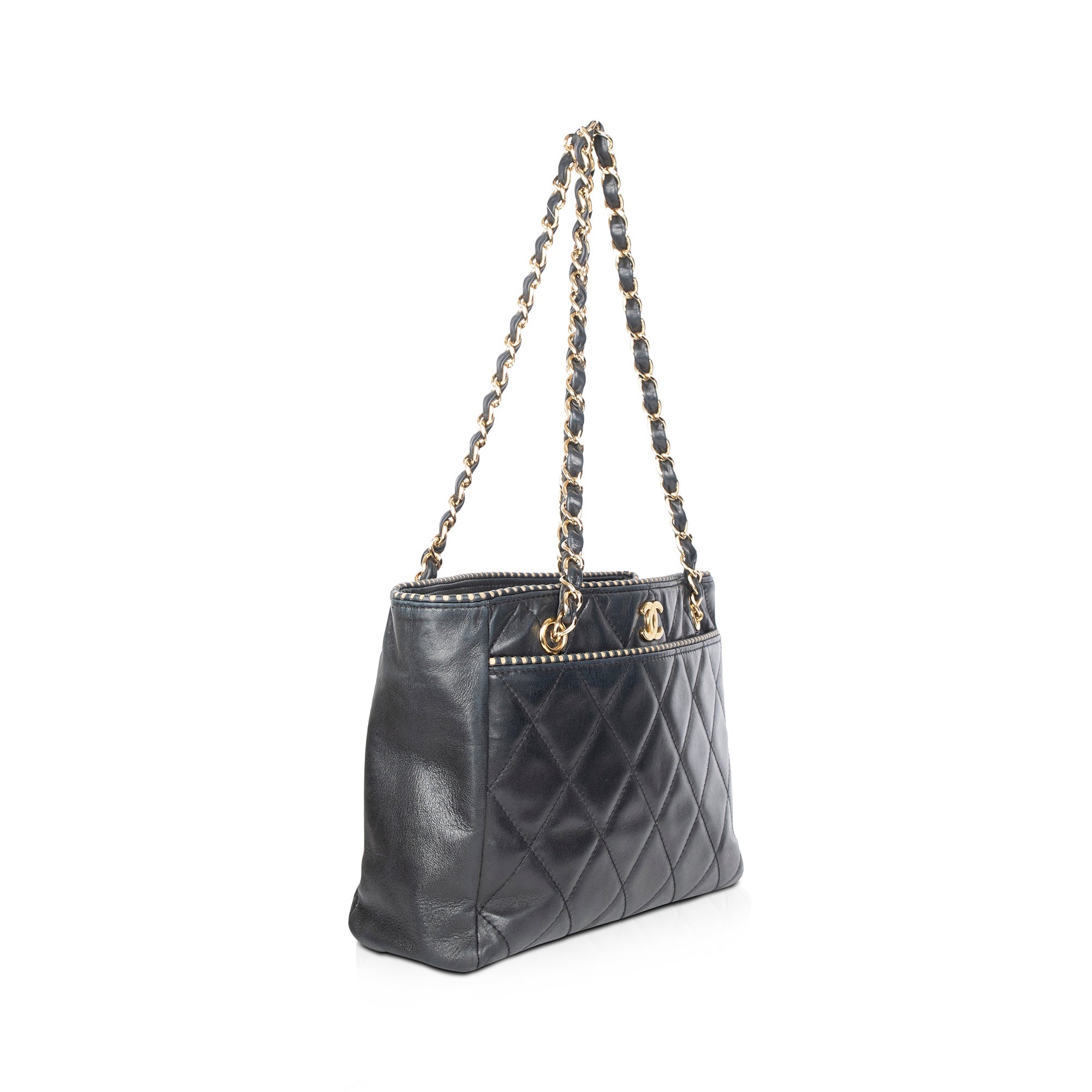 Chanel Black Leather Shopping Tote
