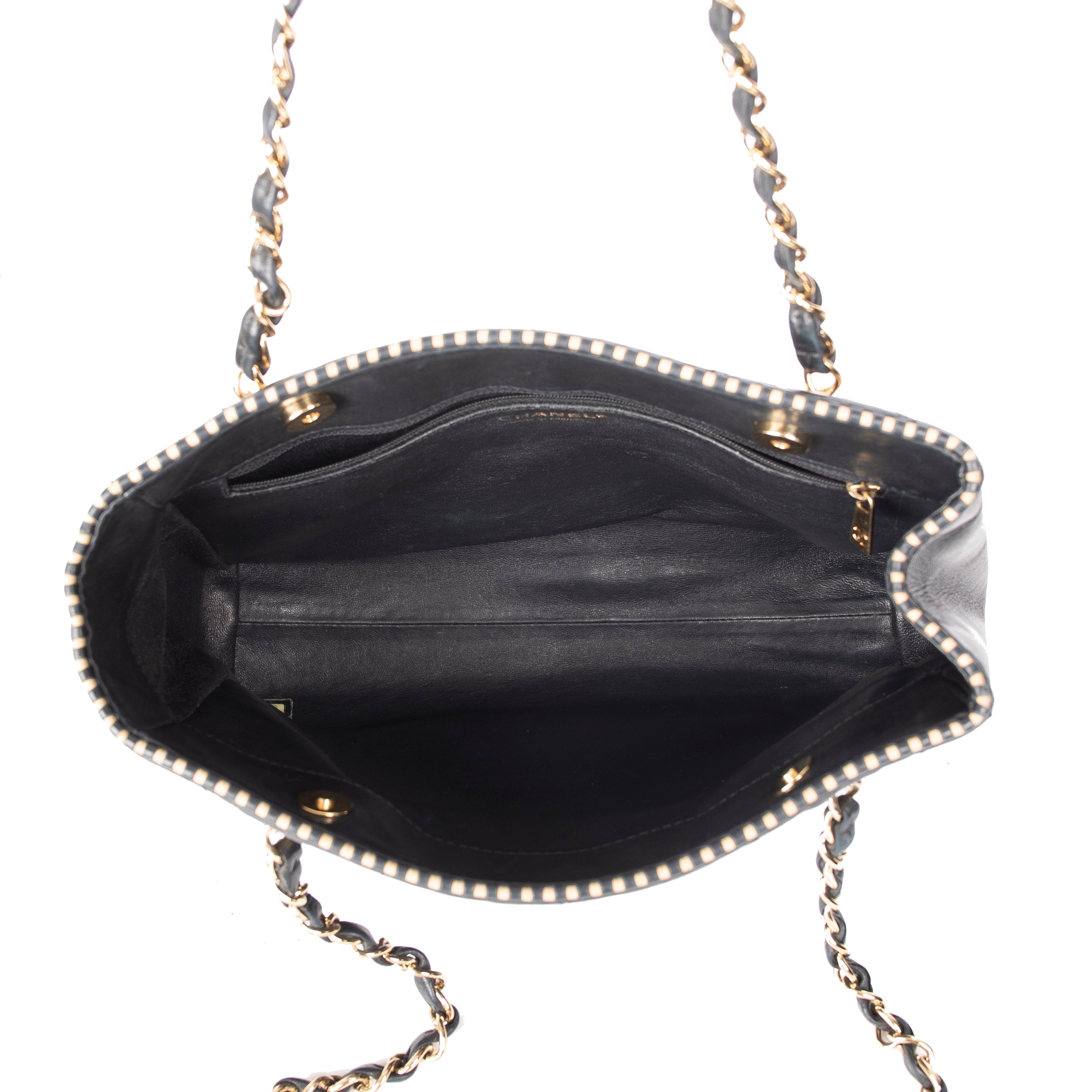 Chanel Black Leather Shopping Tote