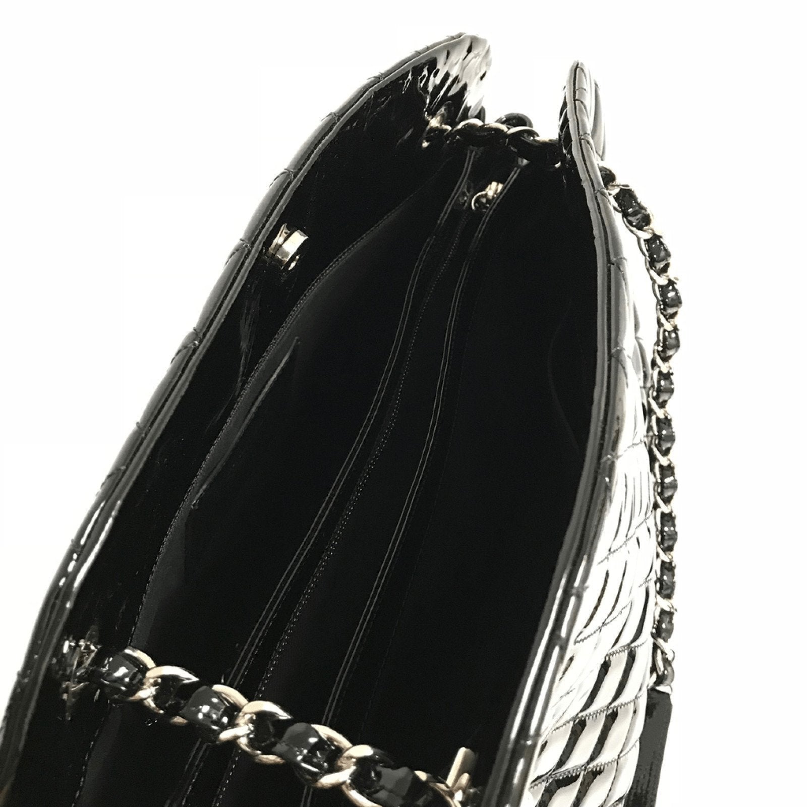 Chanel Black Maxi Patent Mademoiselle Bowler Bag