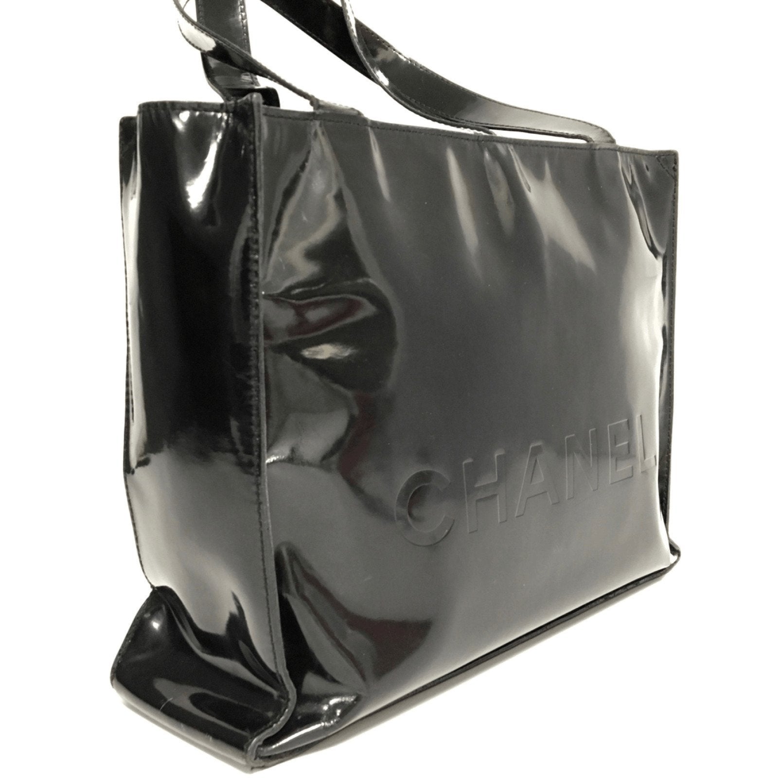Chanel Black Vintage Vinyl Shopper Bag