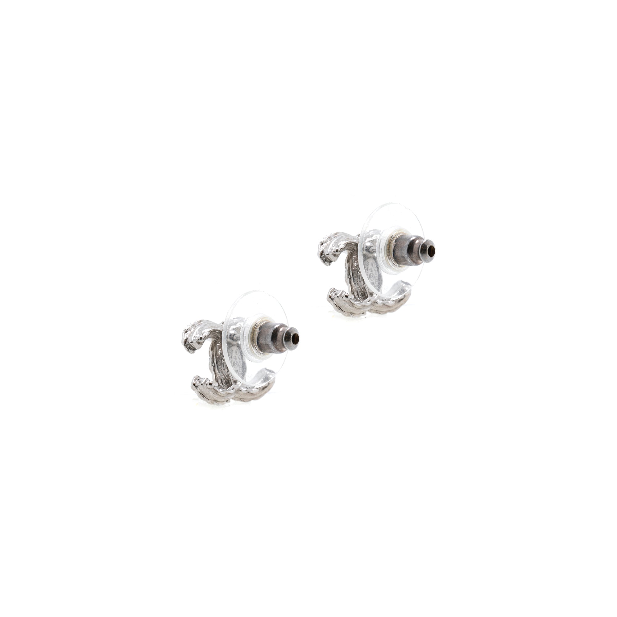 Chanel Black & White Strass CC Stud Earrings w/ box