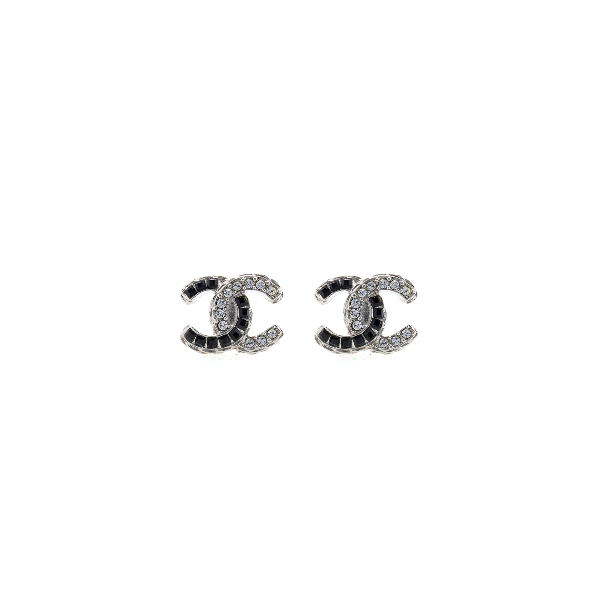 Chanel Black & White Strass CC Stud Earrings w/ box