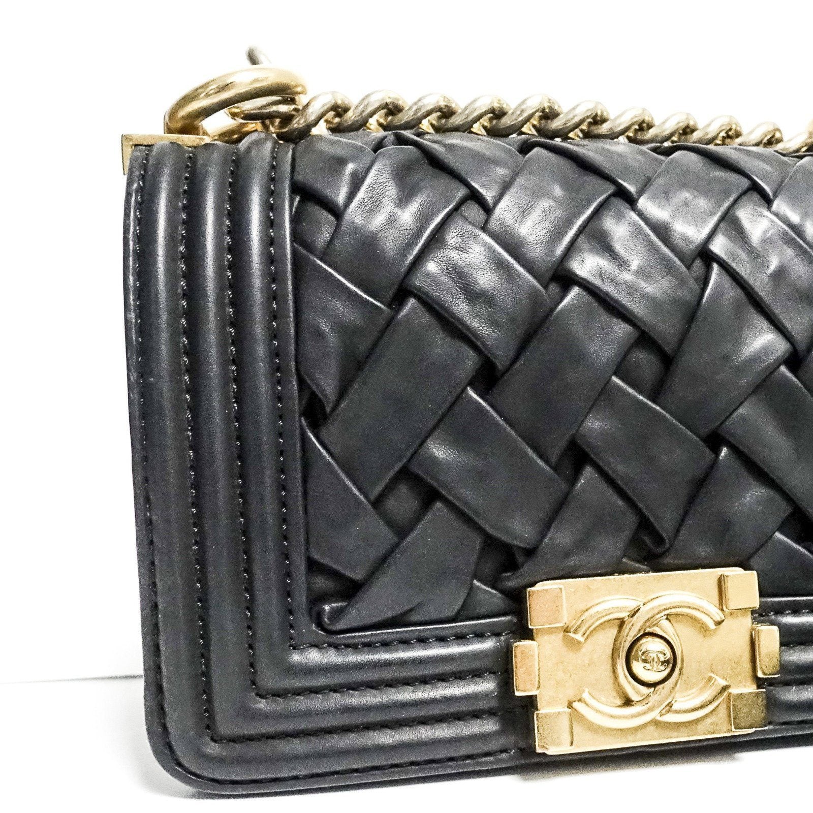 Chanel Black Woven Leather Chateau Boy Bag