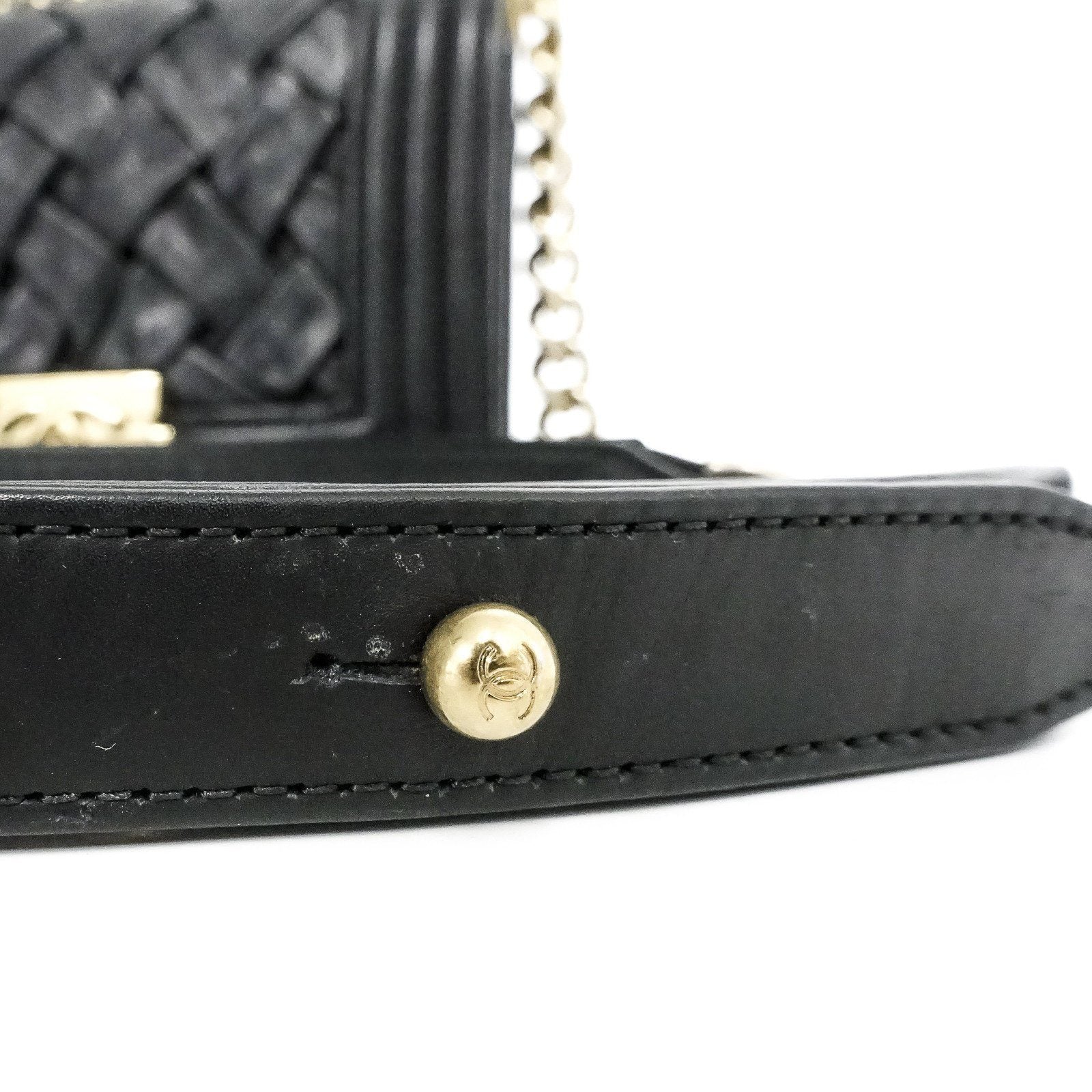 Chanel Black Woven Leather Chateau Boy Bag