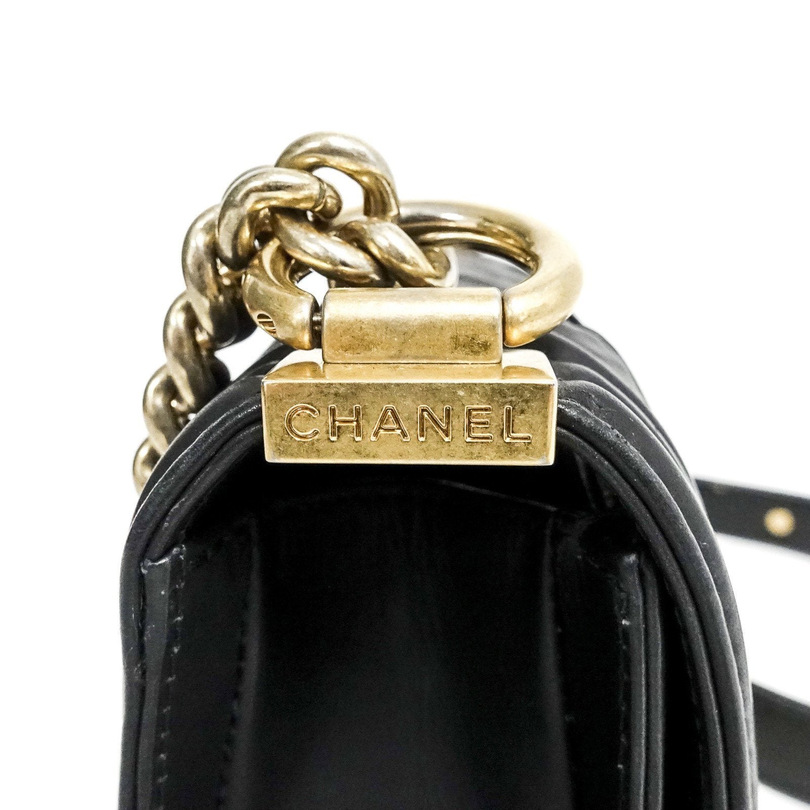 Chanel Black Woven Leather Chateau Boy Bag