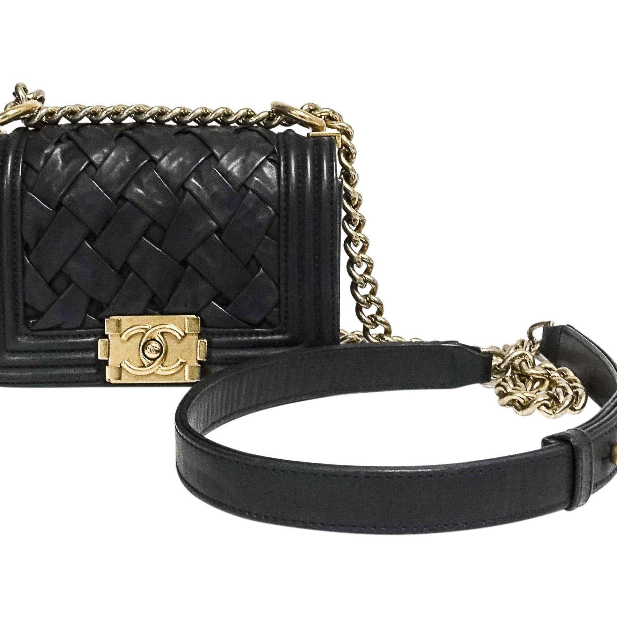 Chanel Black Woven Leather Chateau Boy Bag