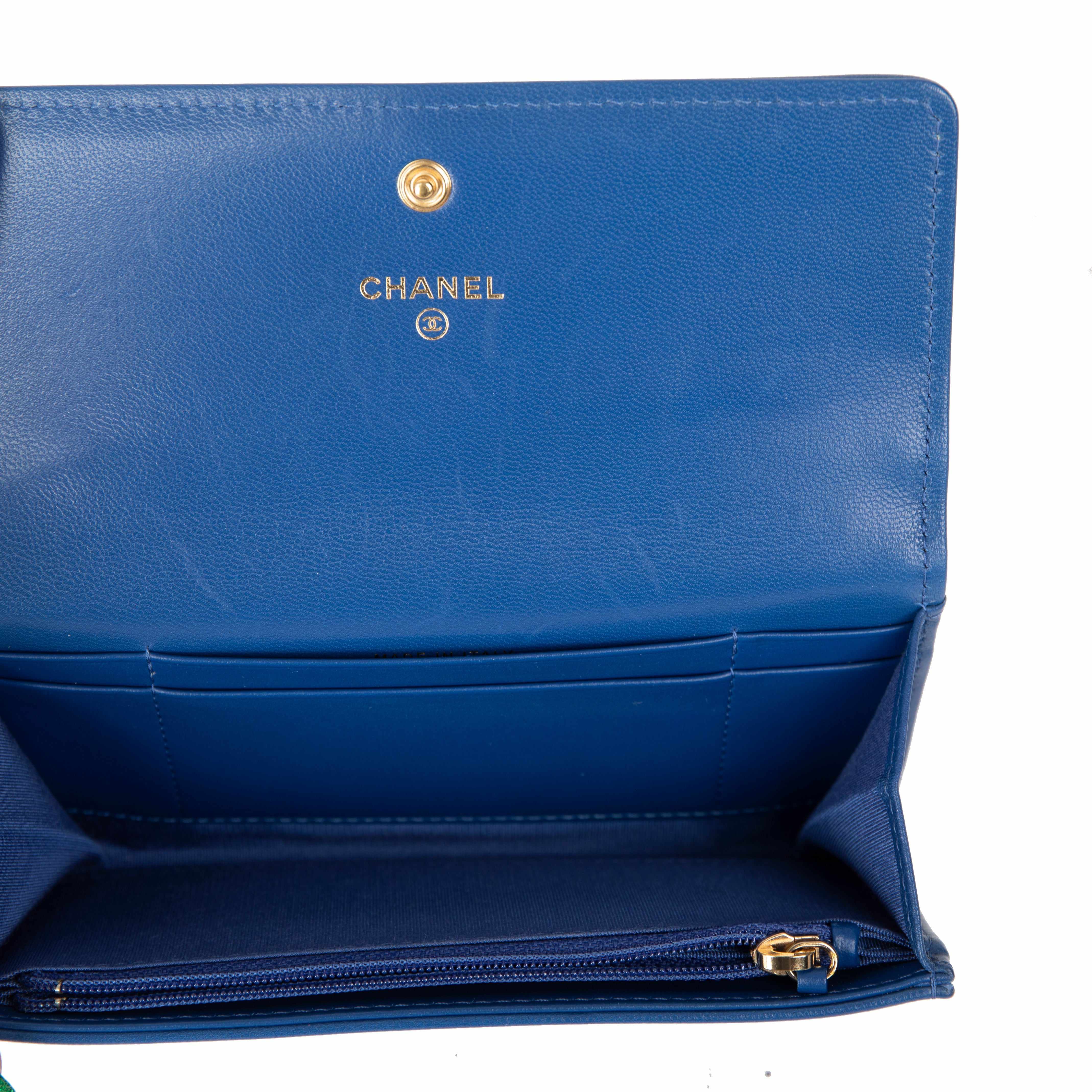 Chanel Blue Lambskin 19 Flap Wallet W/ Box & Authenticity Card