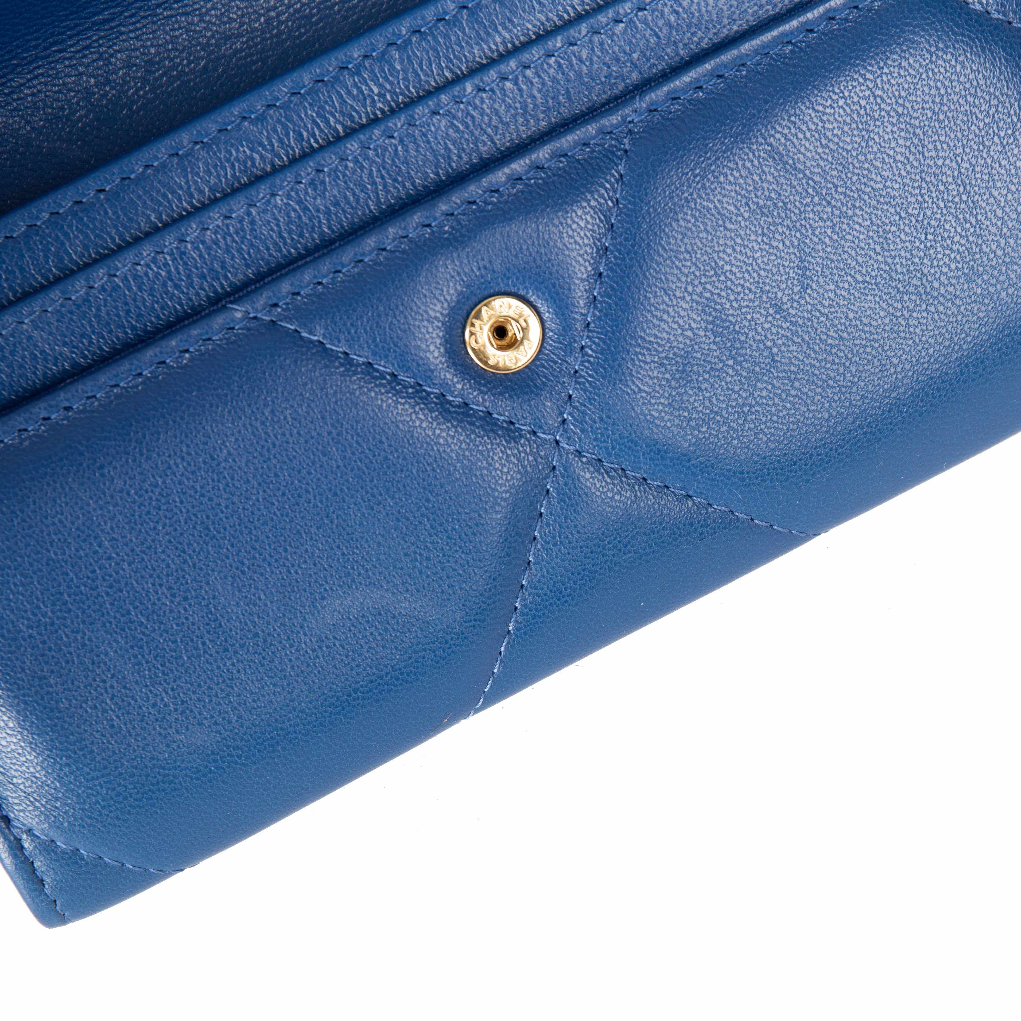 Chanel Blue Lambskin 19 Flap Wallet W/ Box & Authenticity Card