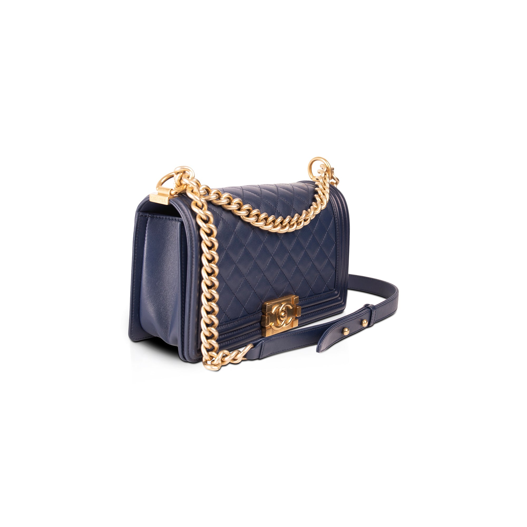 Chanel Blue Lambskin Medium Boy Bag w/ Box & Authenticity Card