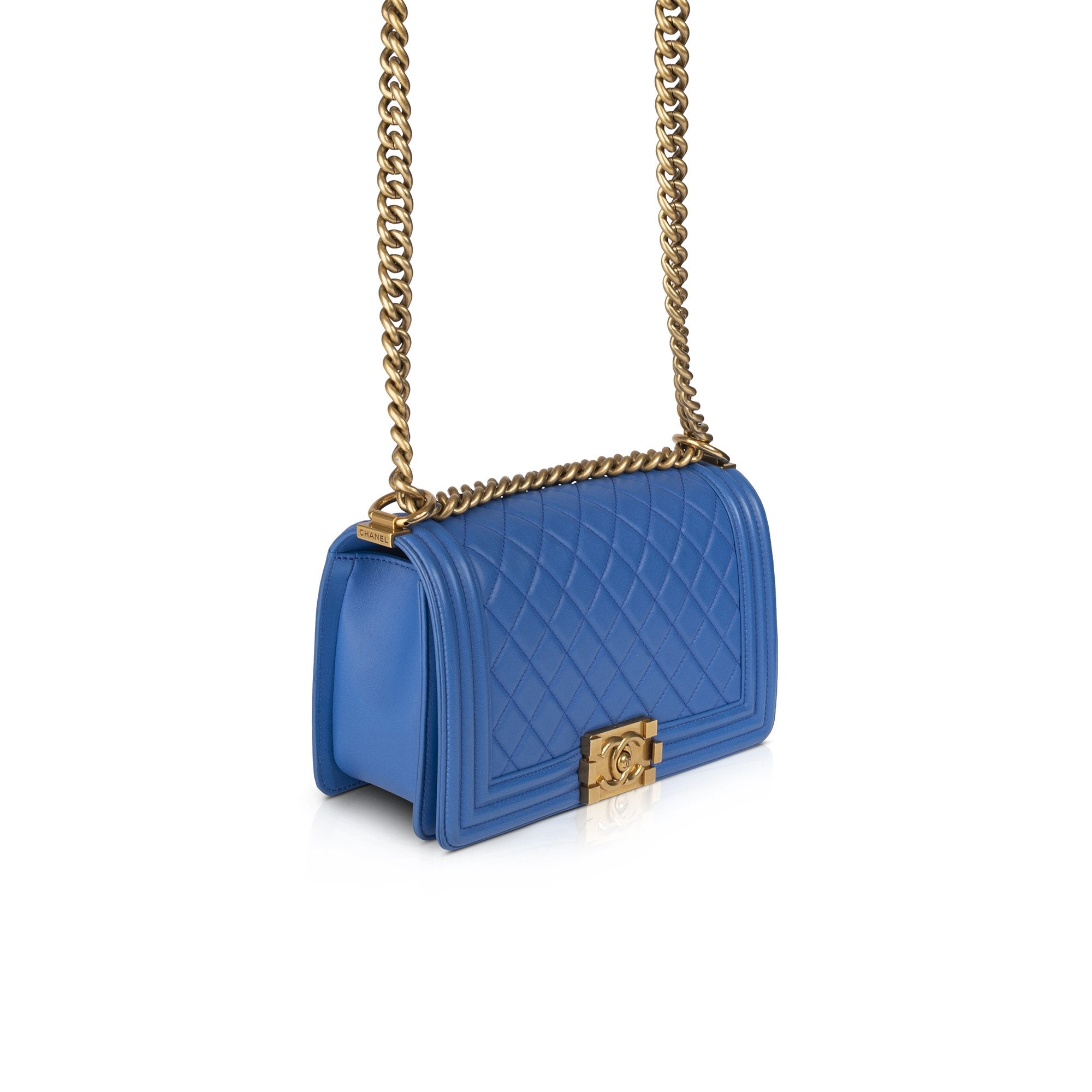Chanel Blue Medium Boy Bag w/ Box & Authenticity Card – Oliver Jewellery