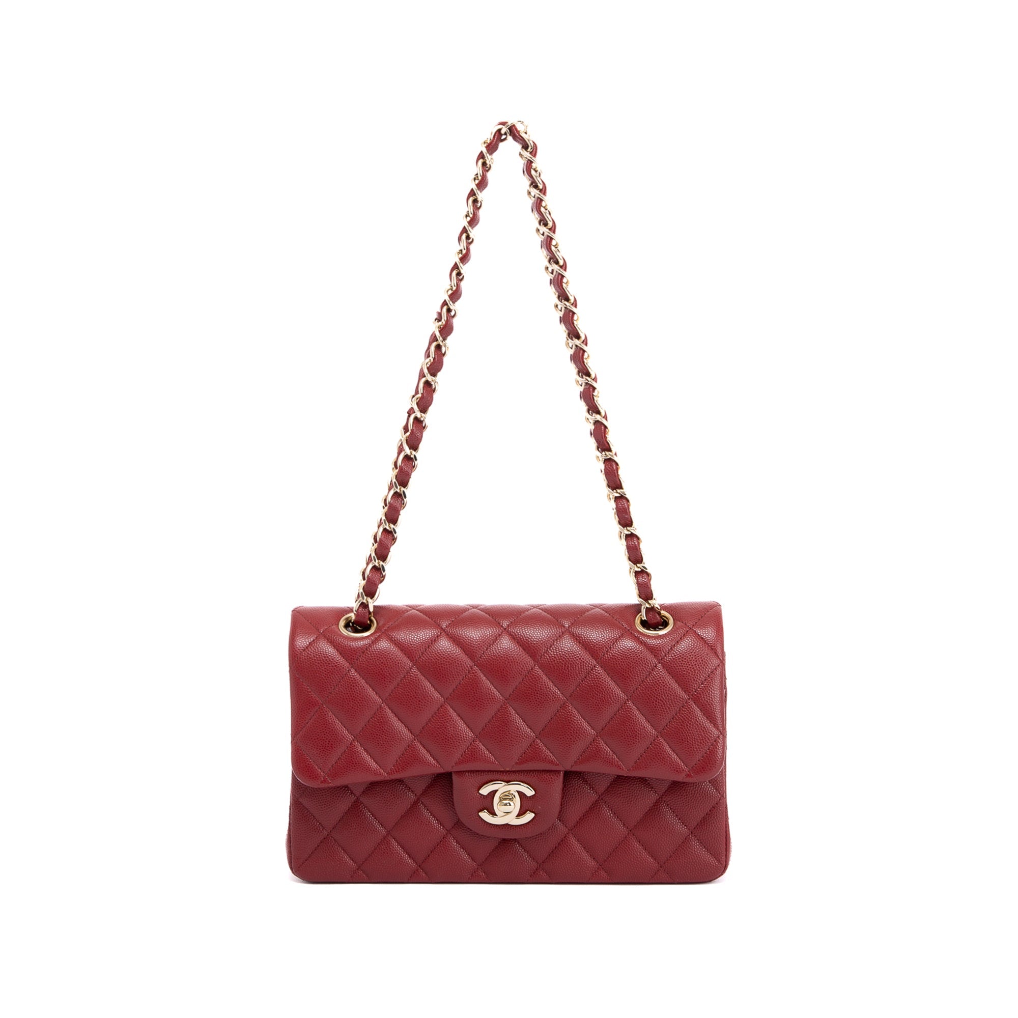 Chanel Burgundy Caviar Small Classic Double Flap Bag w/ Box & Authenticity  Card