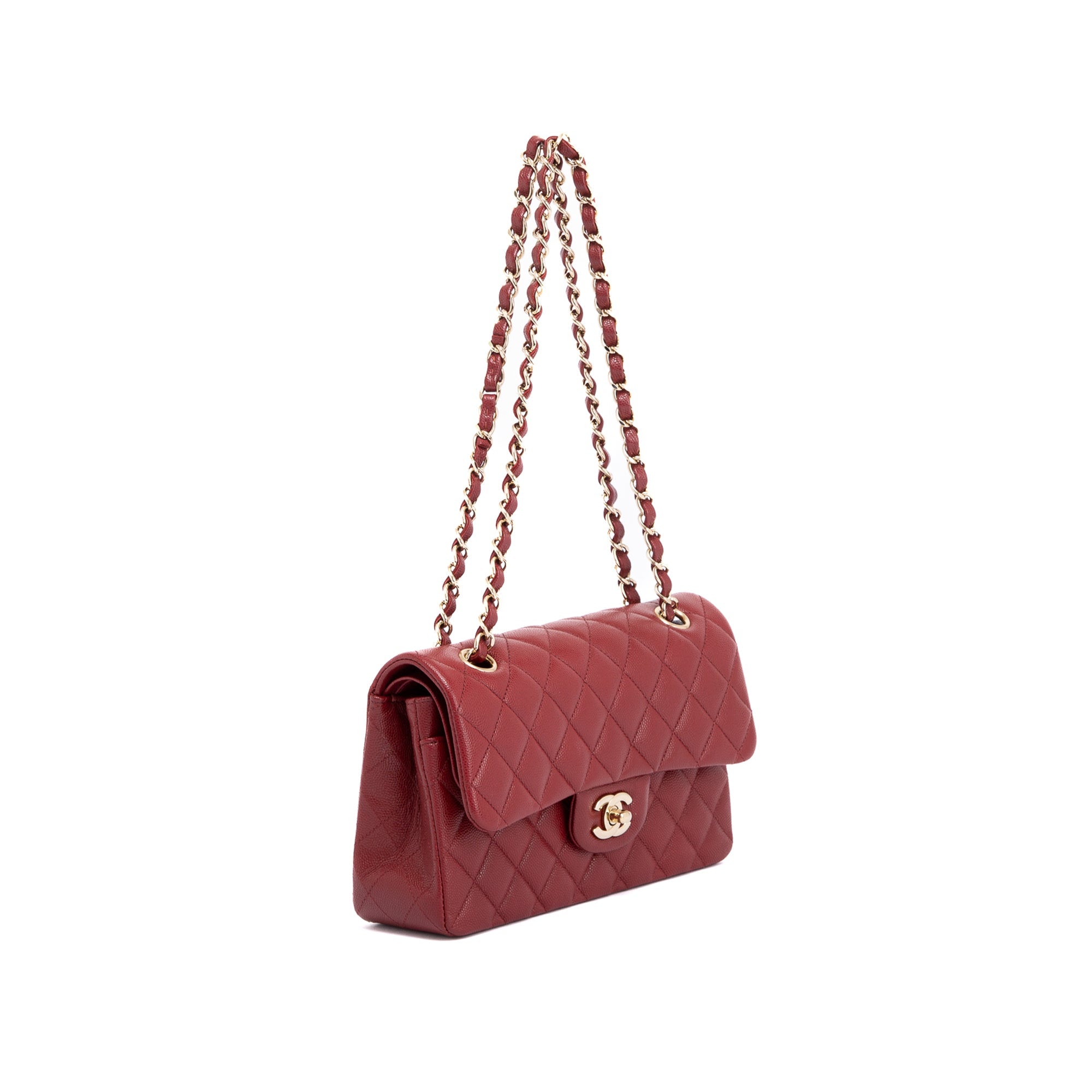 Chanel Burgundy Caviar Small Classic Double Flap Bag w/ Box & Authenticity Card