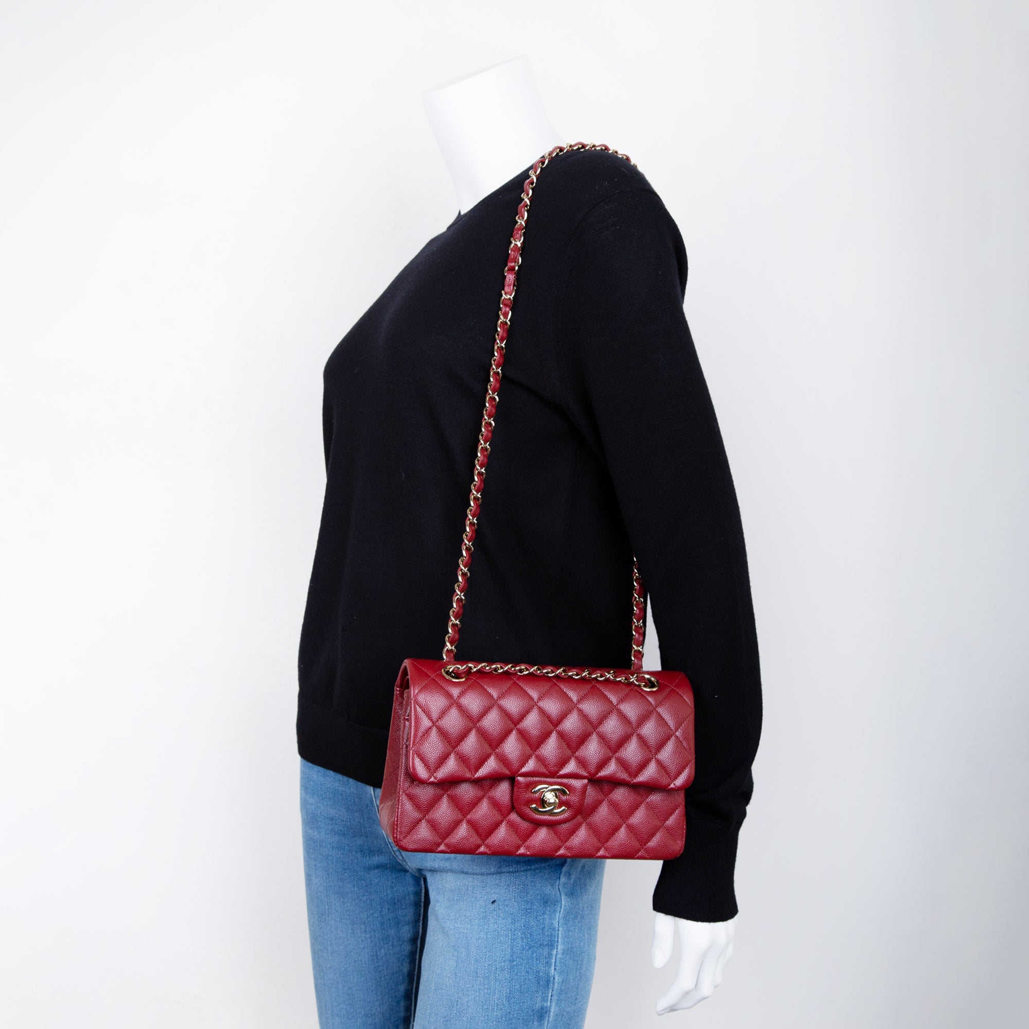 Chanel Burgundy Caviar Small Classic Double Flap Bag w/ Box & Authenticity Card