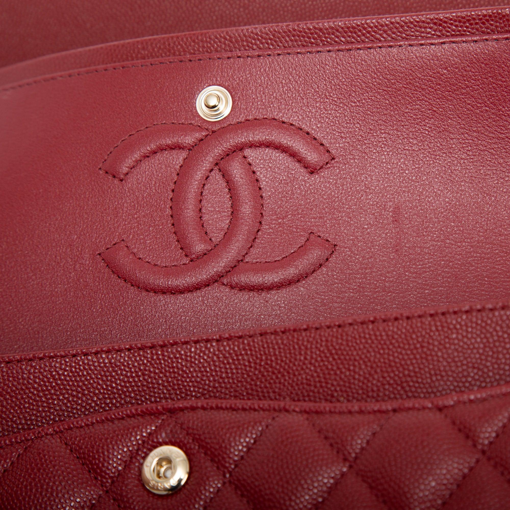 Chanel Burgundy Caviar Small Classic Double Flap Bag w/ Box & Authenticity Card