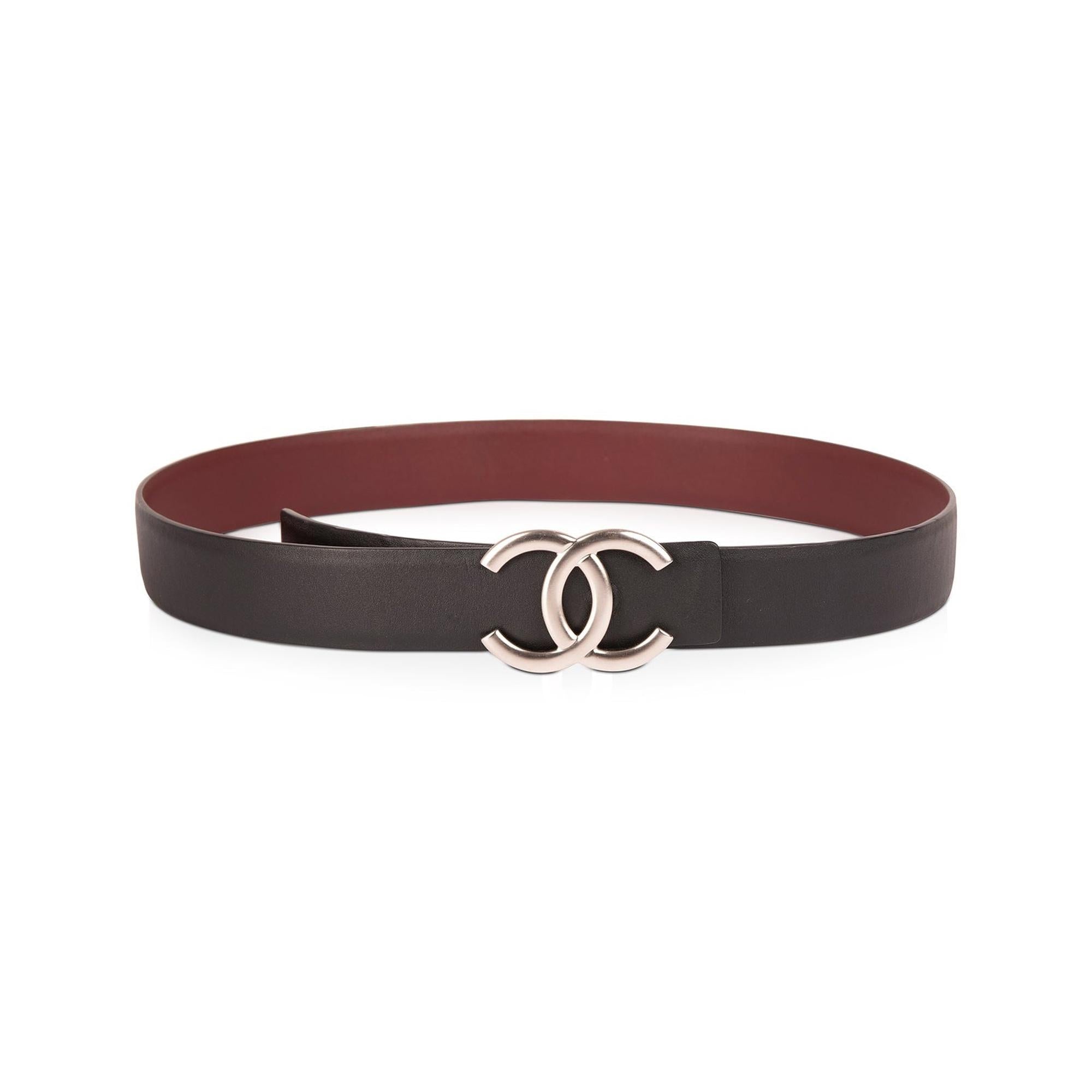 Chanel CC Black & Burgundy Reversible Leather Belt