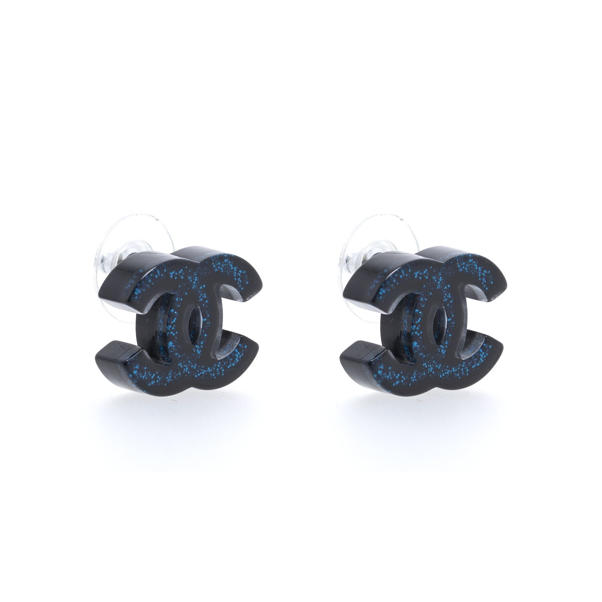Chanel CC Glitter & Resin Stud Earrings w/ Box