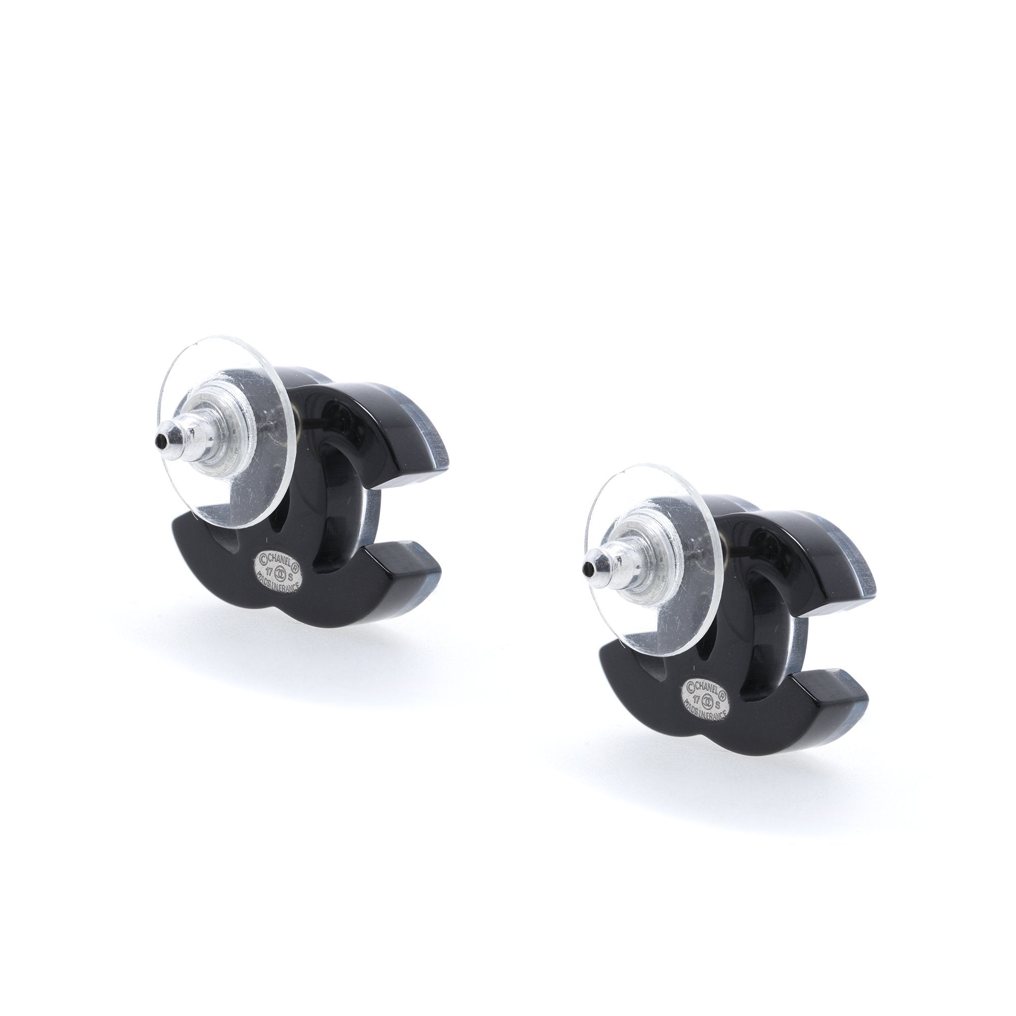 Chanel CC Glitter & Resin Stud Earrings w/ Box