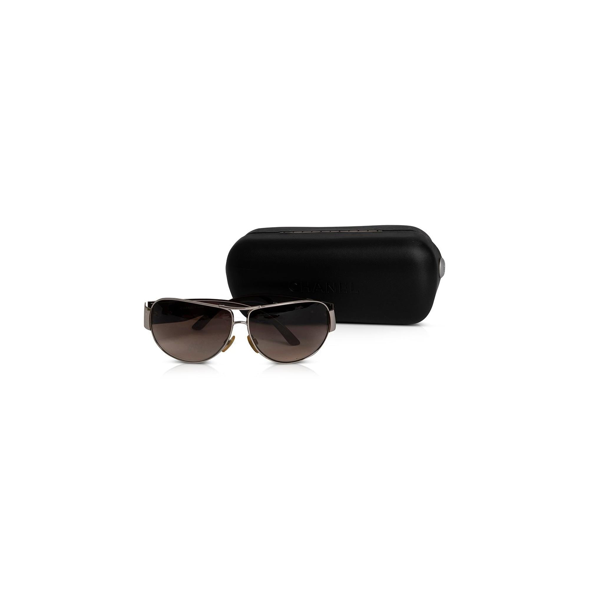 Chanel CC Logo Wrap Aviator Sunglasses w/ Case