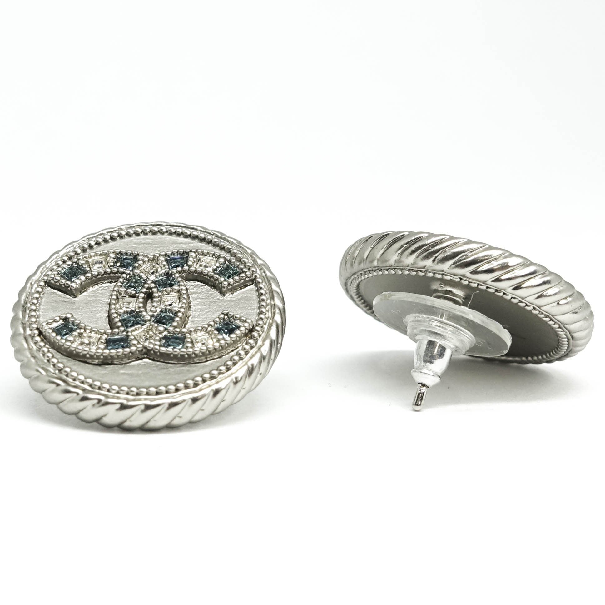 Chanel Crystal CC Logo Round Earrings