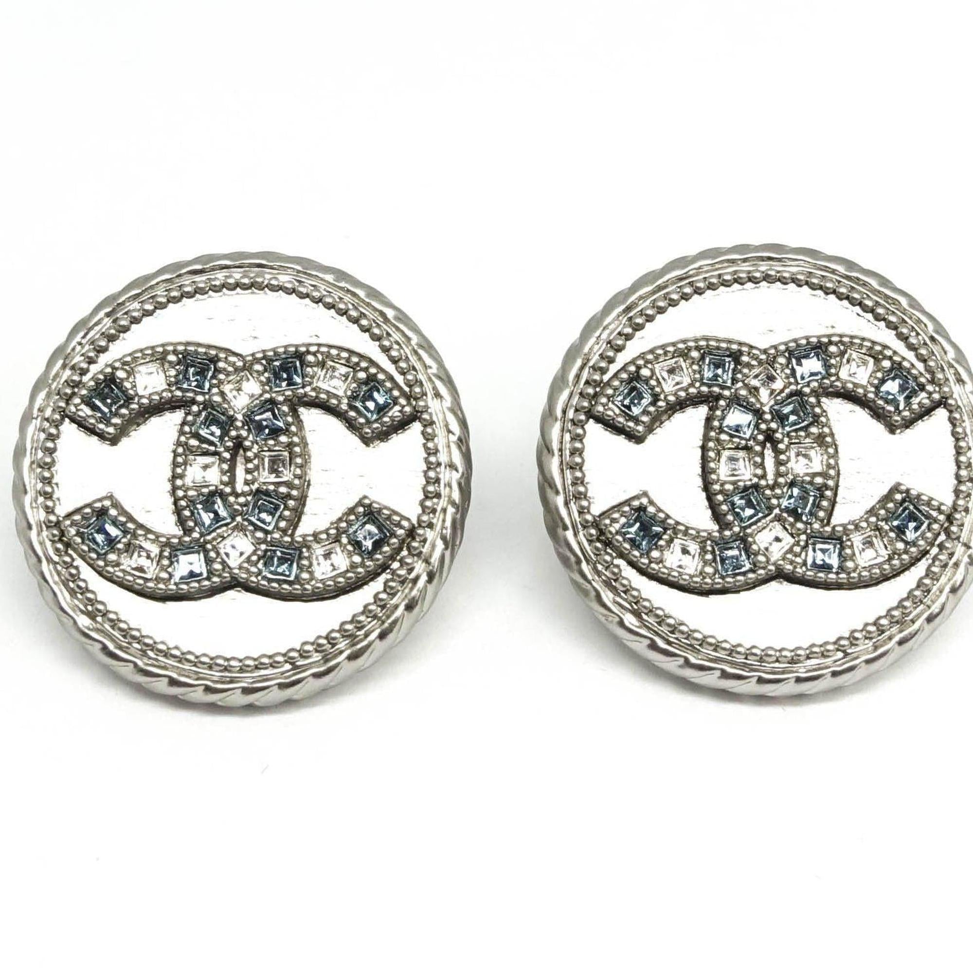 Chanel Crystal CC Logo Round Earrings