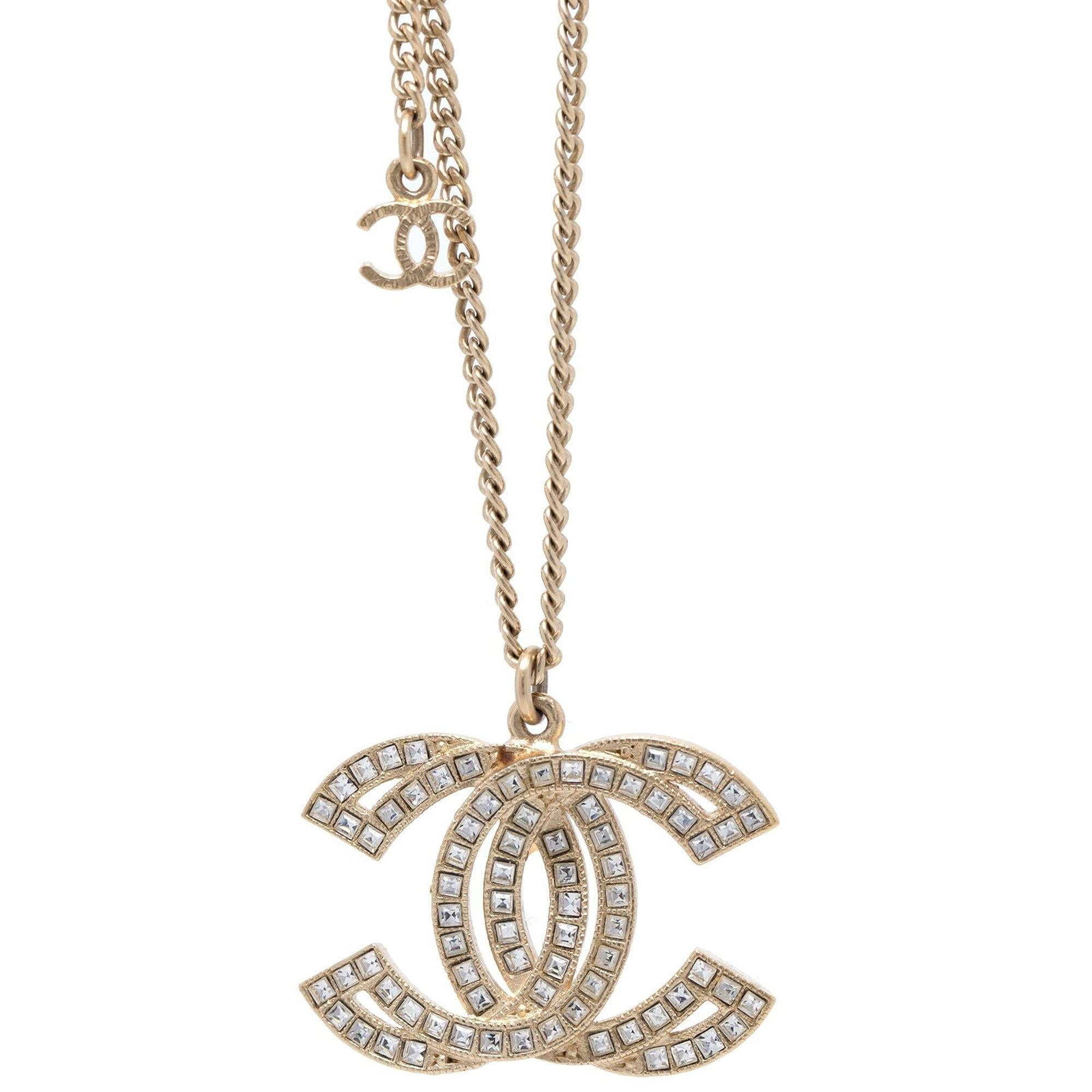 Chanel Crystal CC Pendant Necklace w/ Box