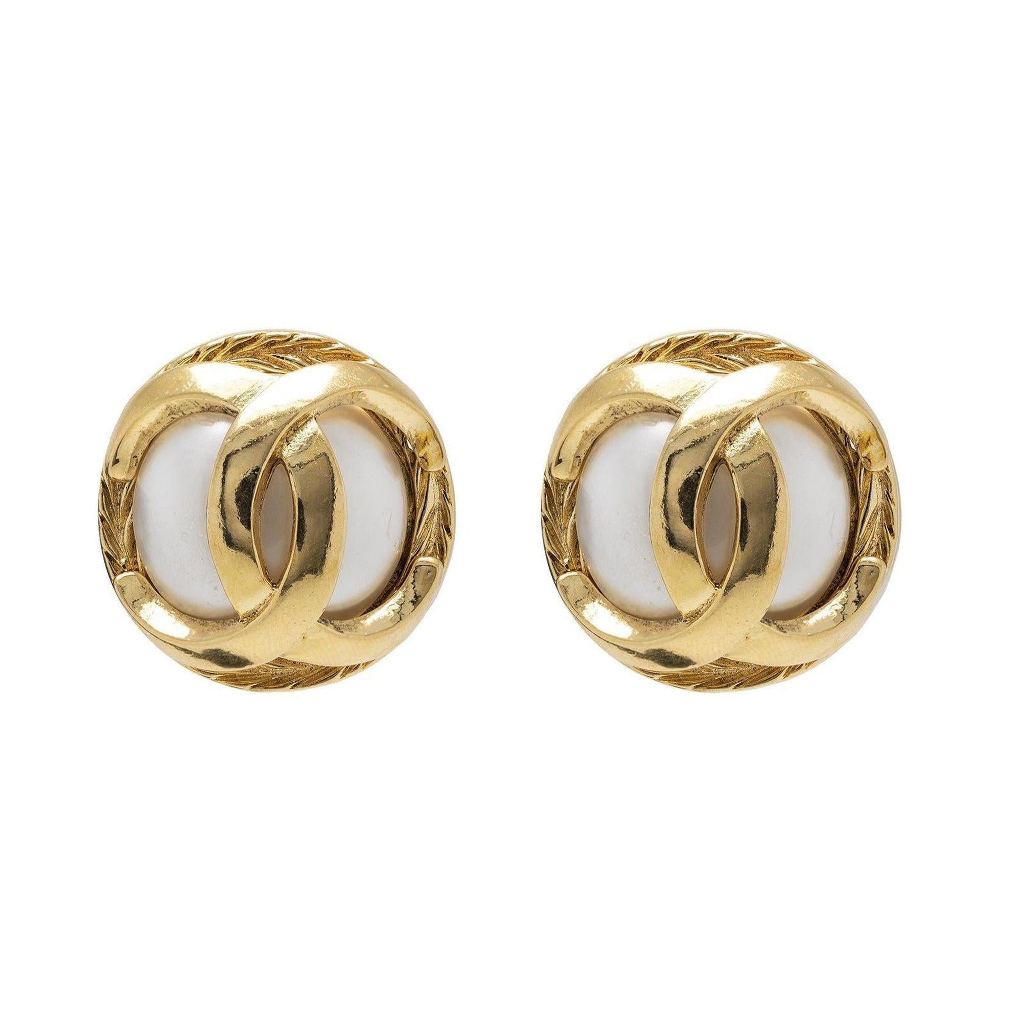 Chanel Faux Pearl CC Clip-On Earrings