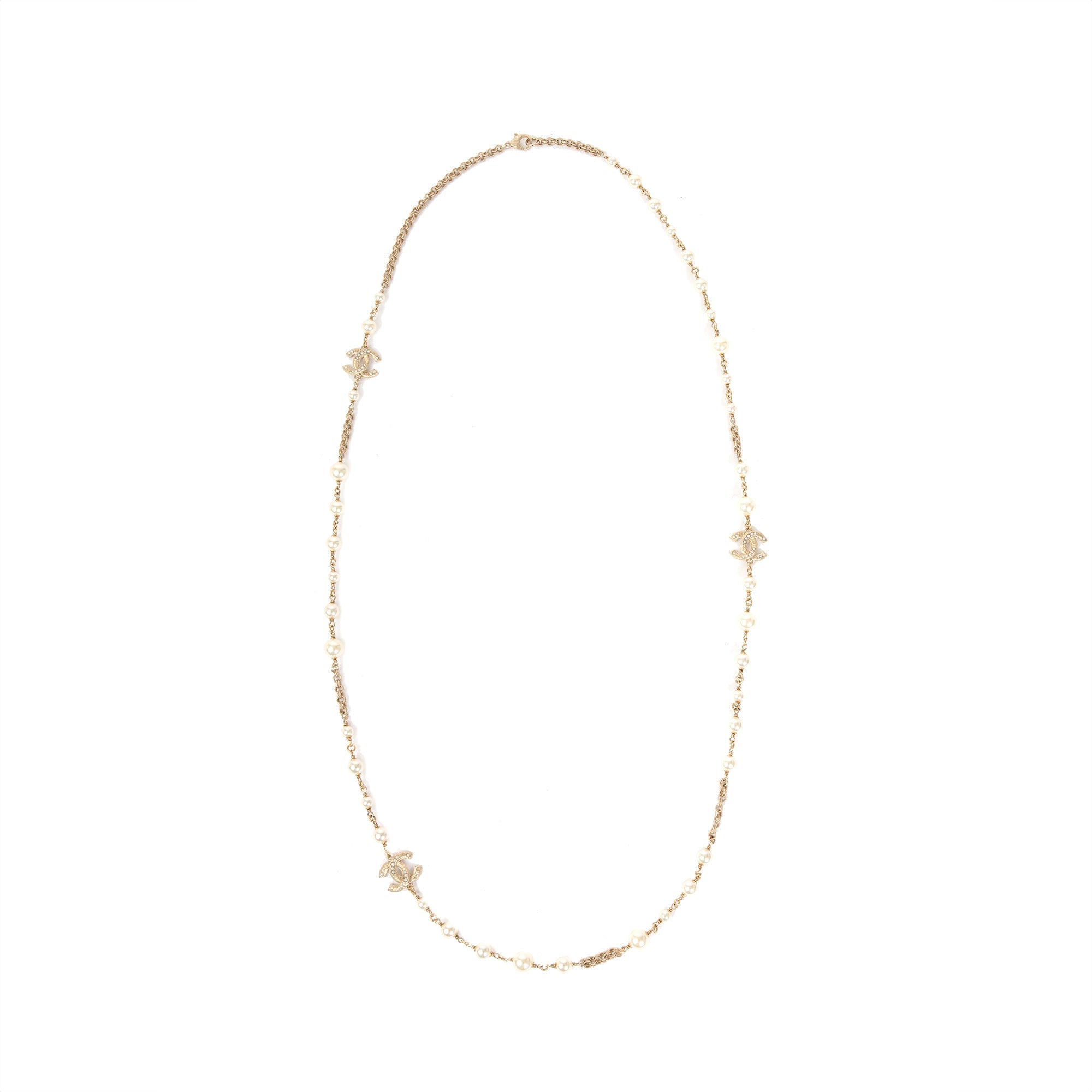 Chanel Faux Pearl & CC Station Necklace w/ Box & Receipt