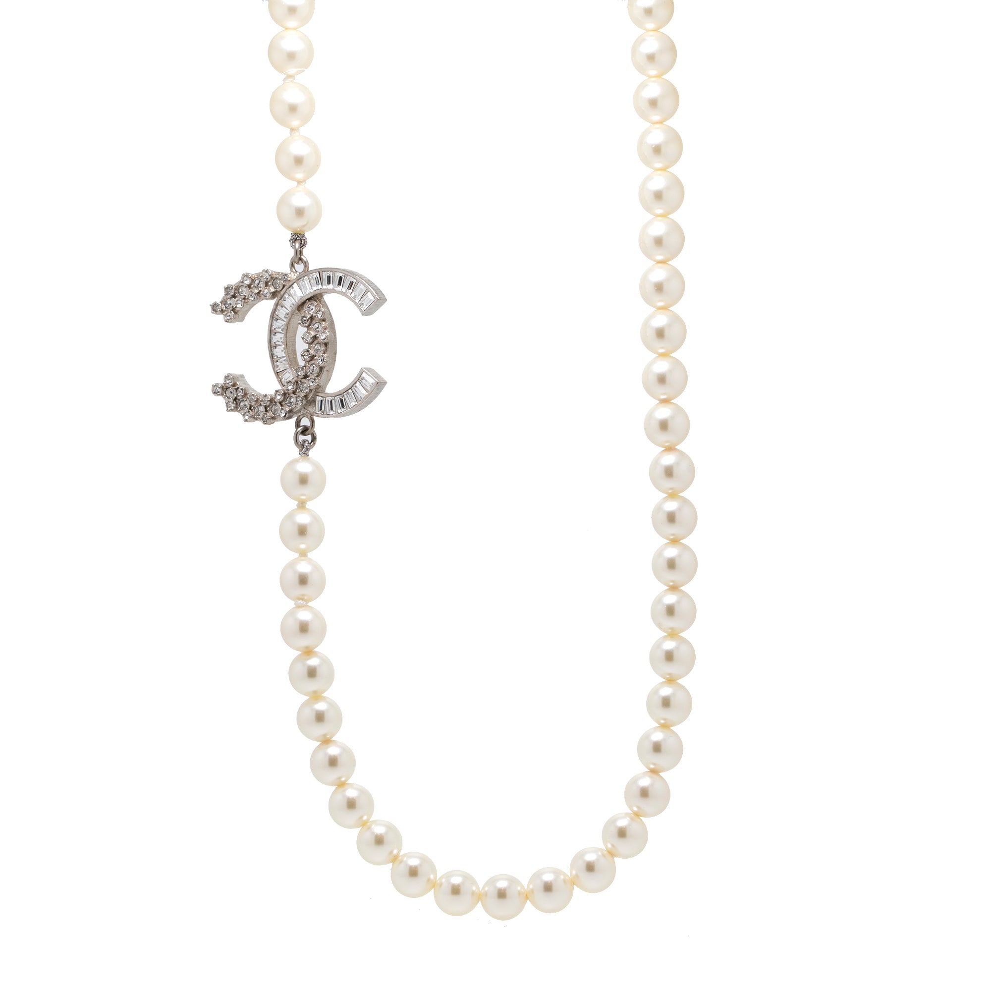 Chanel Faux Pearl & Crystal CC Necklace w/ Box