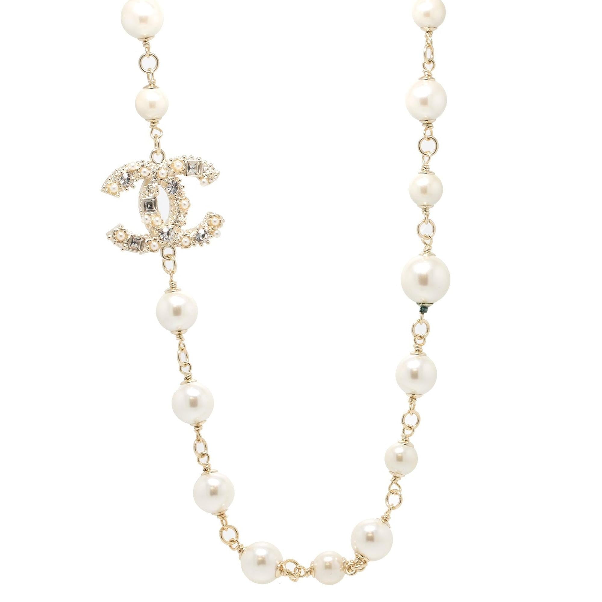 Chanel Faux Pearl & Crystal CC Necklace w/ Box