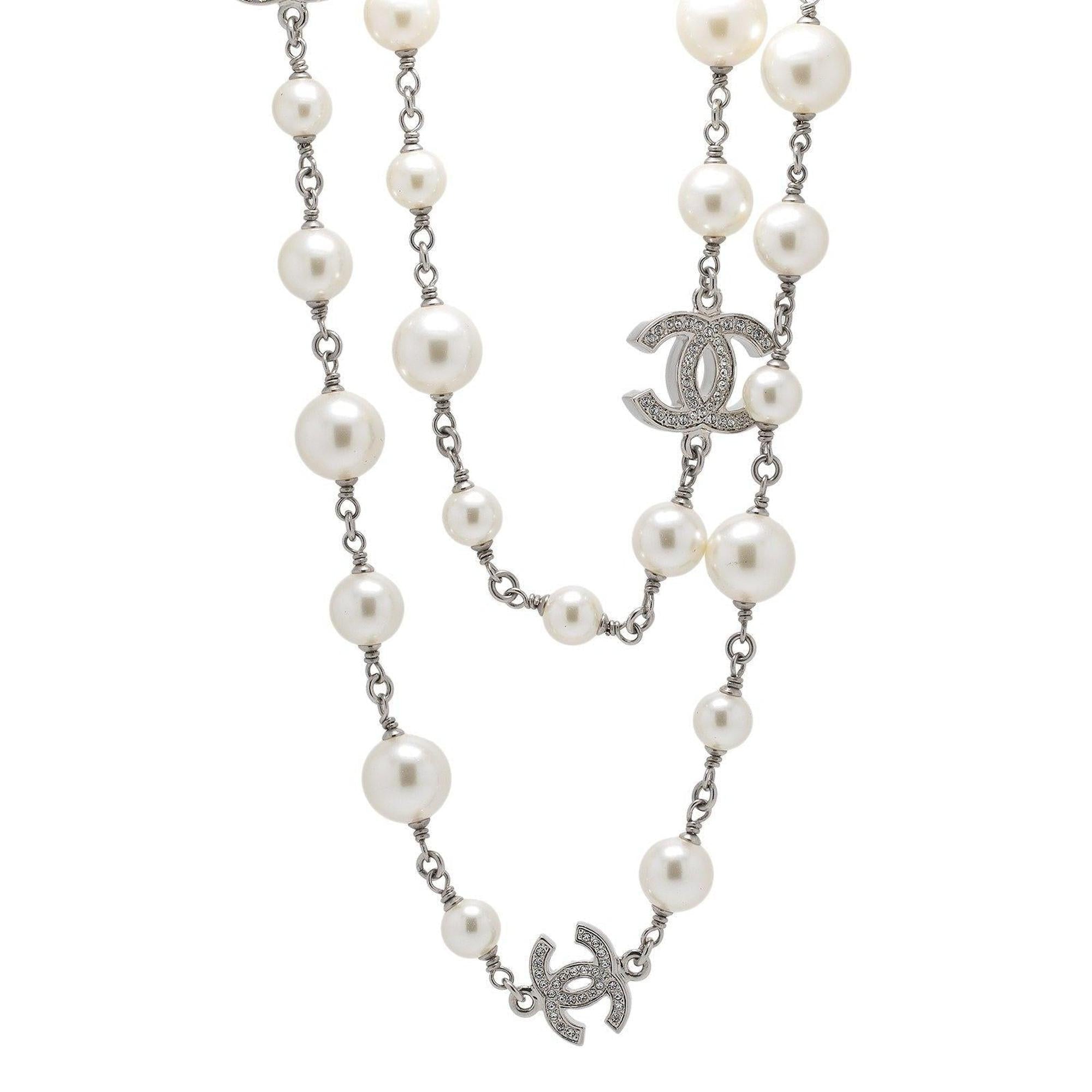 Chanel Faux Pearl & Crystal CC Necklace