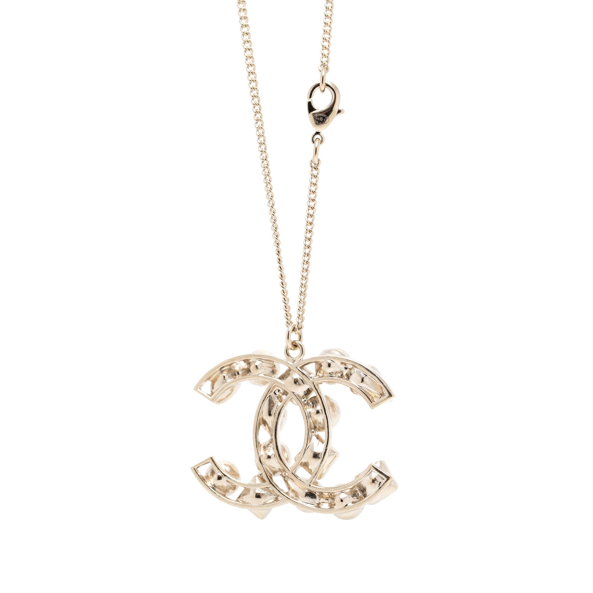 Chanel Faux Pearl & Crystal CC Pendant Necklace