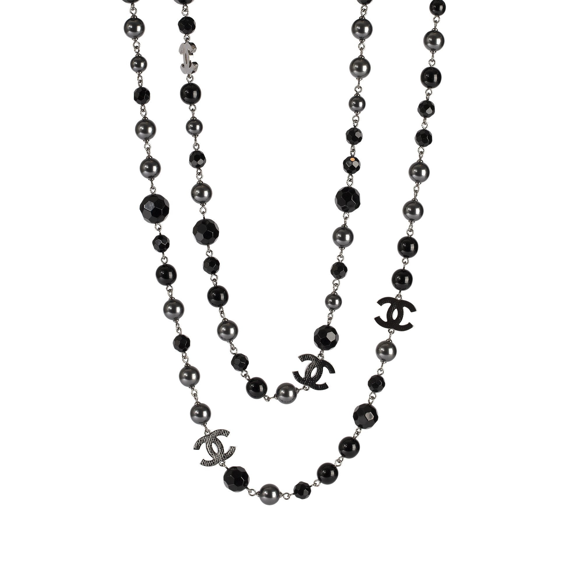 Chanel Faux Pearl & Resin CC Logo Station Necklace