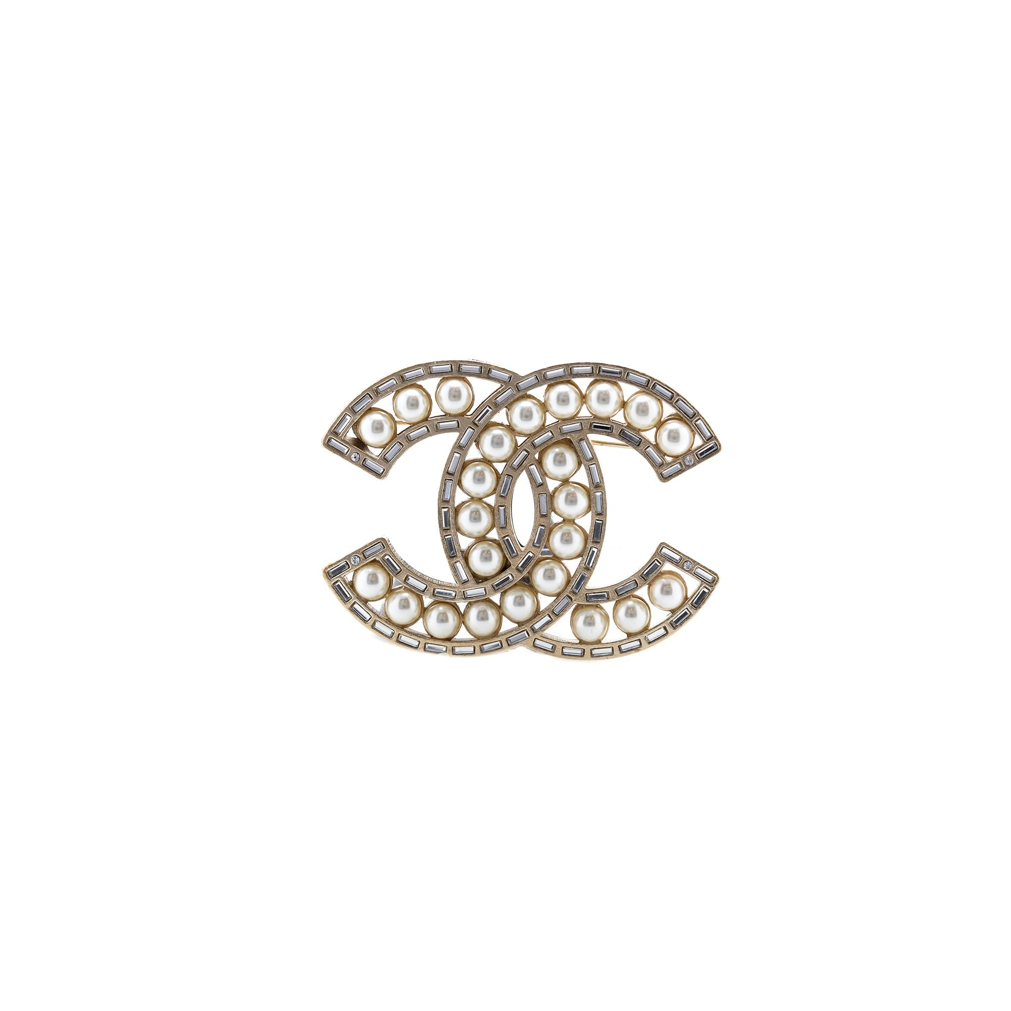 Chanel Faux Pearl & Strass CC Brooch w/ Box