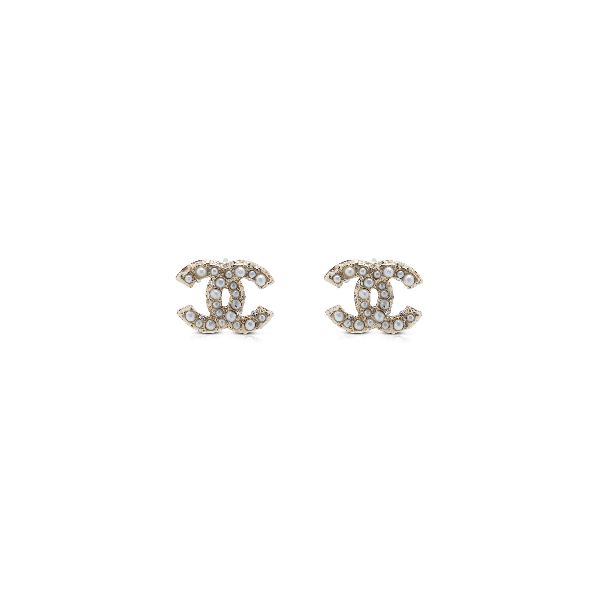Chanel Faux Pearl & Strass CC Stud Earrings w/ Box