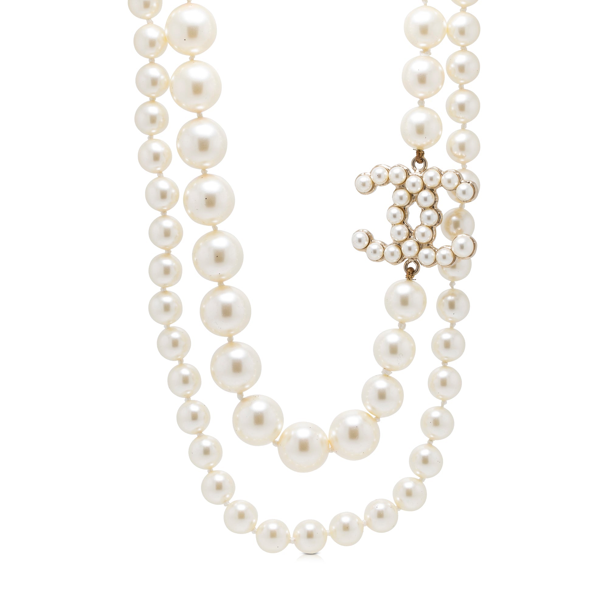 Chanel Graduated Faux Pearl CC Necklace w/ Box