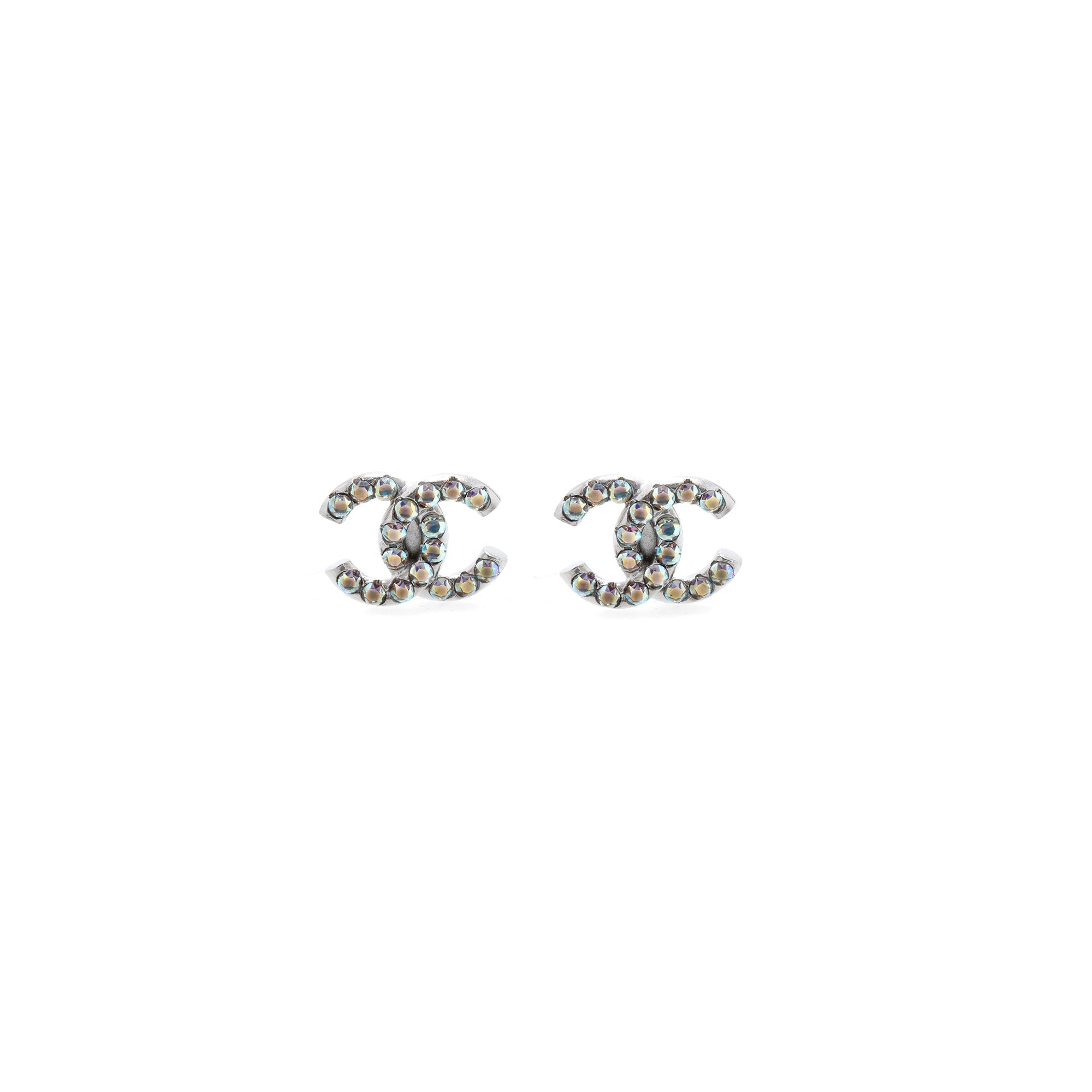 Chanel Iridescent Crystal CC Stud Earrings w/ Box