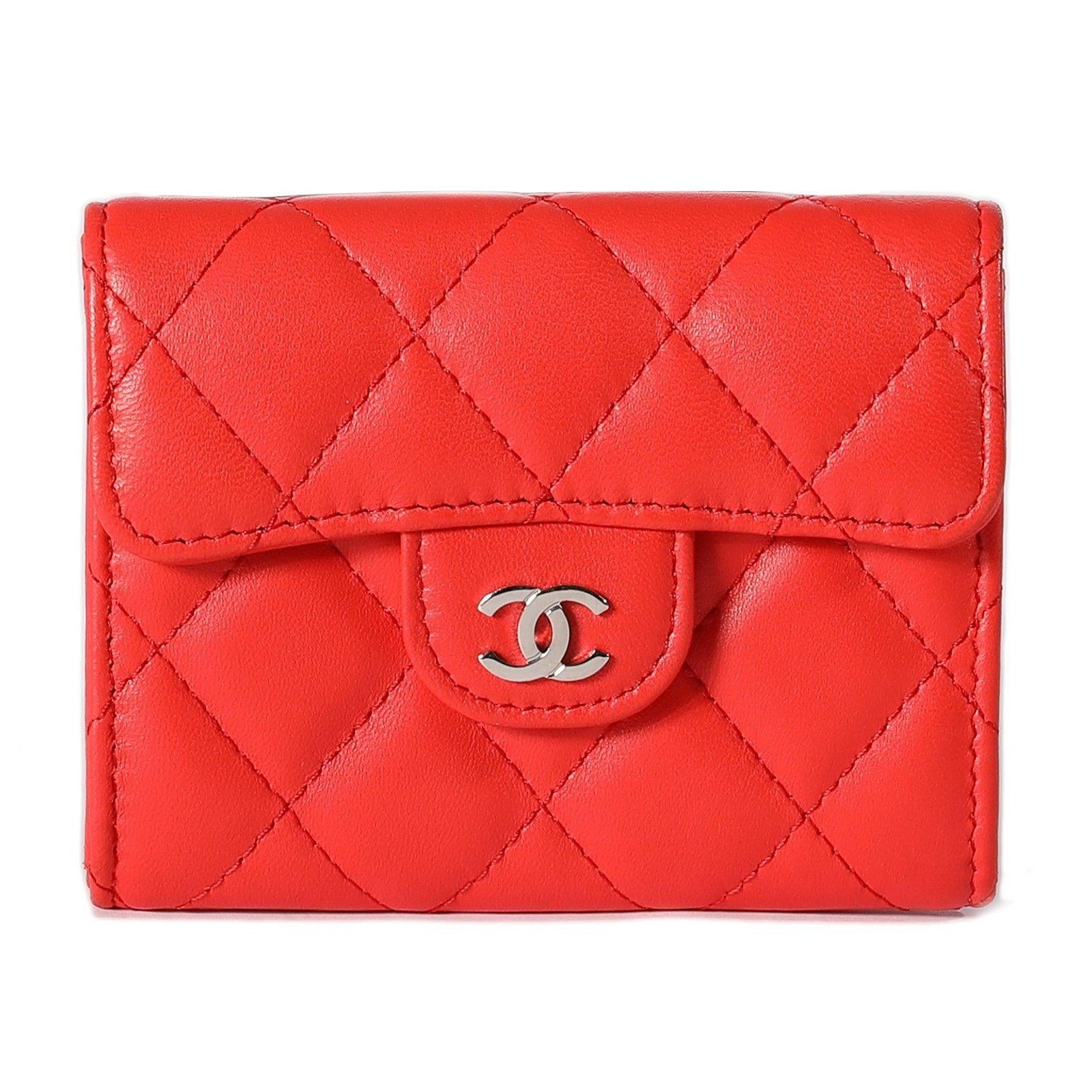 Chanel Red Lambskin Coin Purse Card Wallet