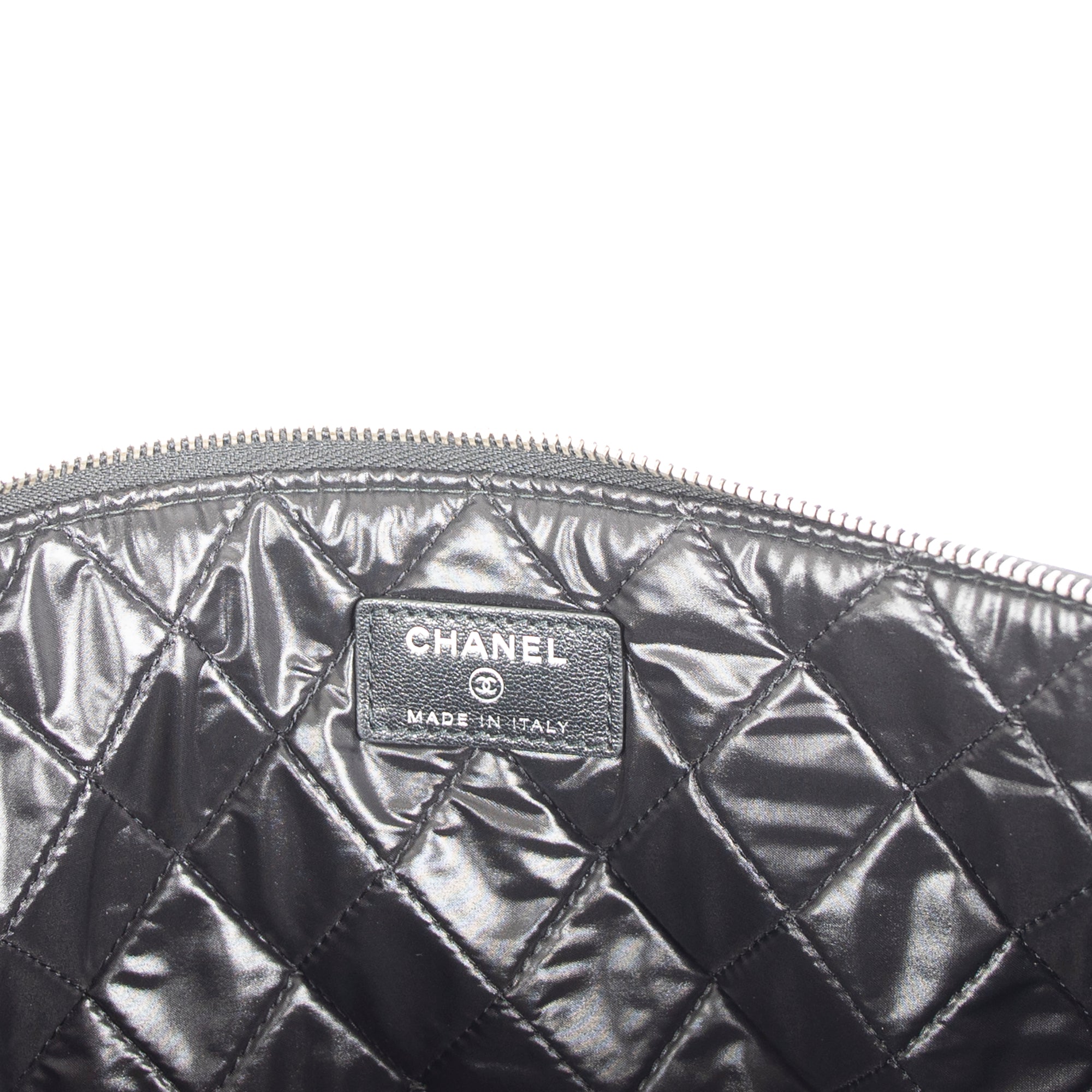 Chanel Large Mademoiselle Quilted Lambskin Leather O-Case Clutch w/ Box