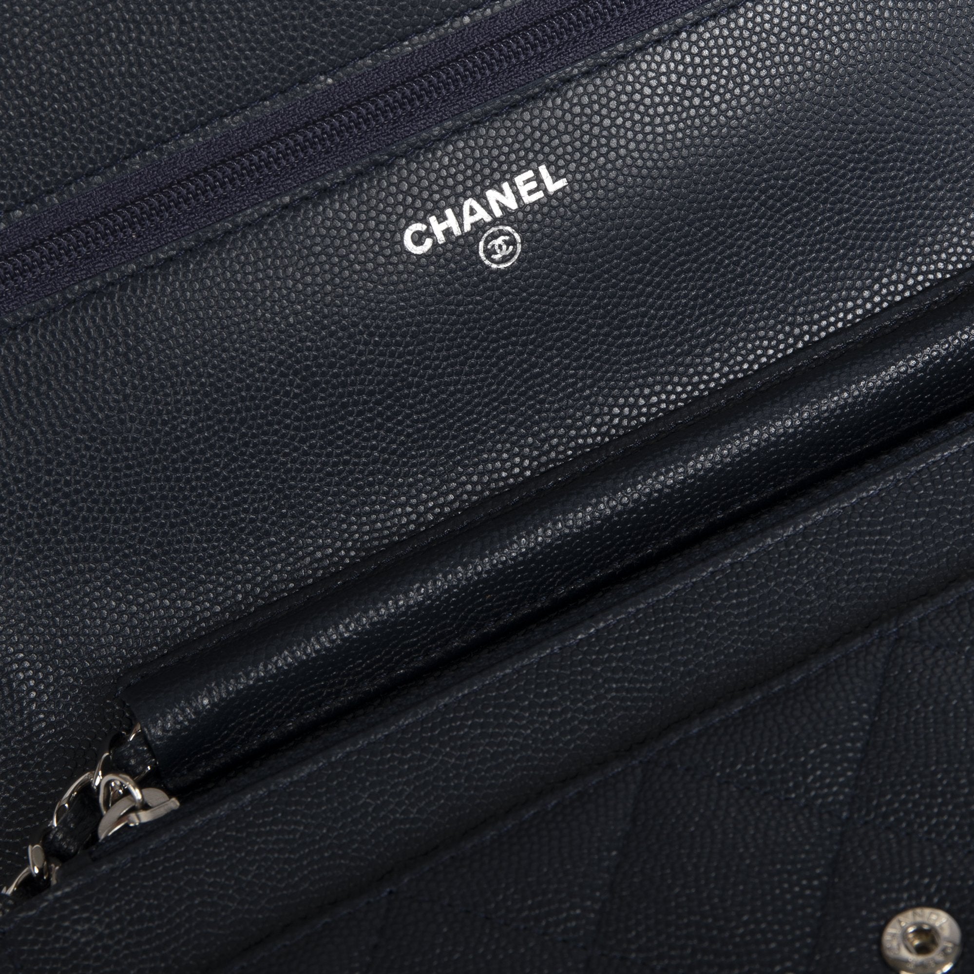Chanel Navy Caviar Classic Wallet on Chain w/ Authenticity Card & Box