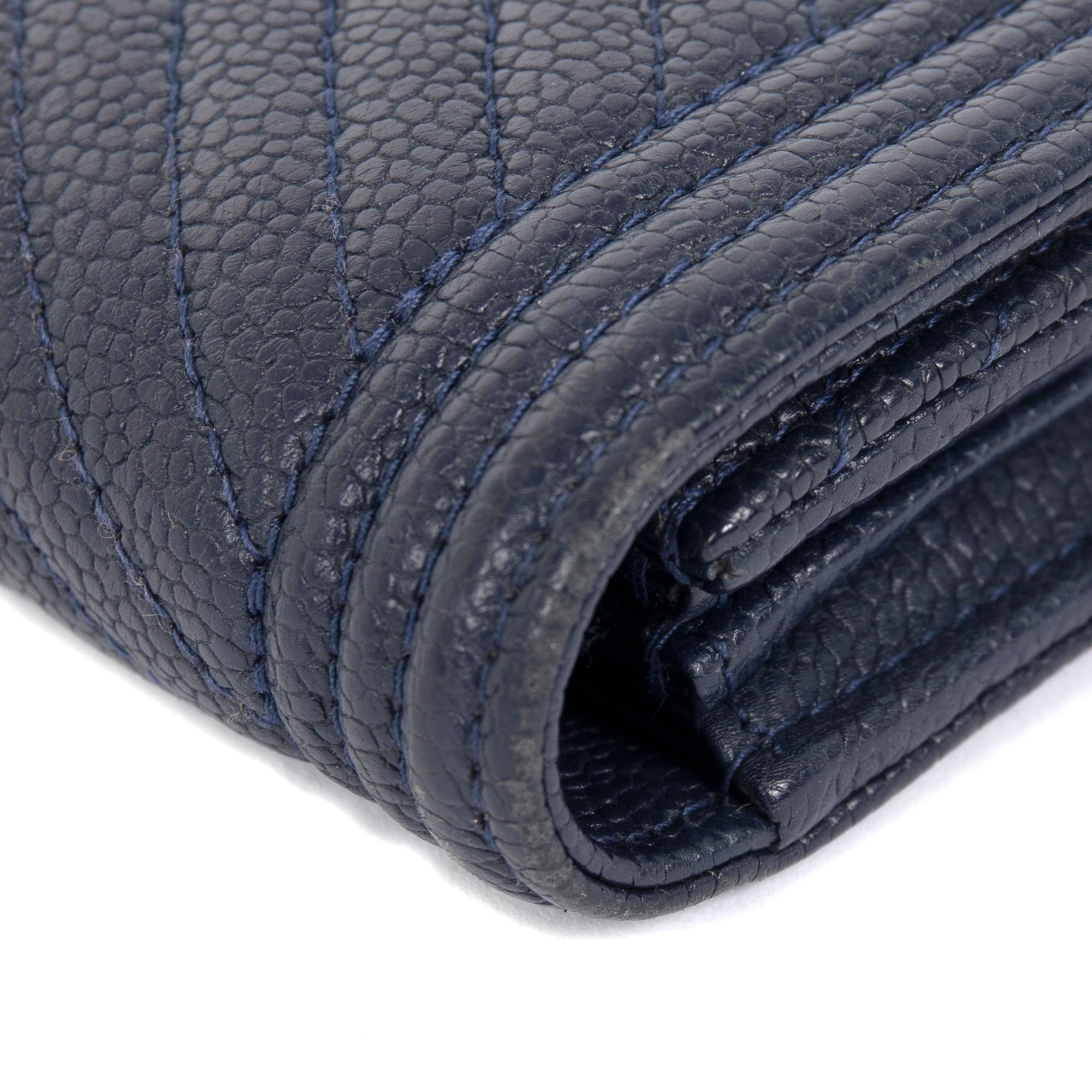 Chanel Navy Chevron Boy Long Flap Wallet w/ Authenticity Card