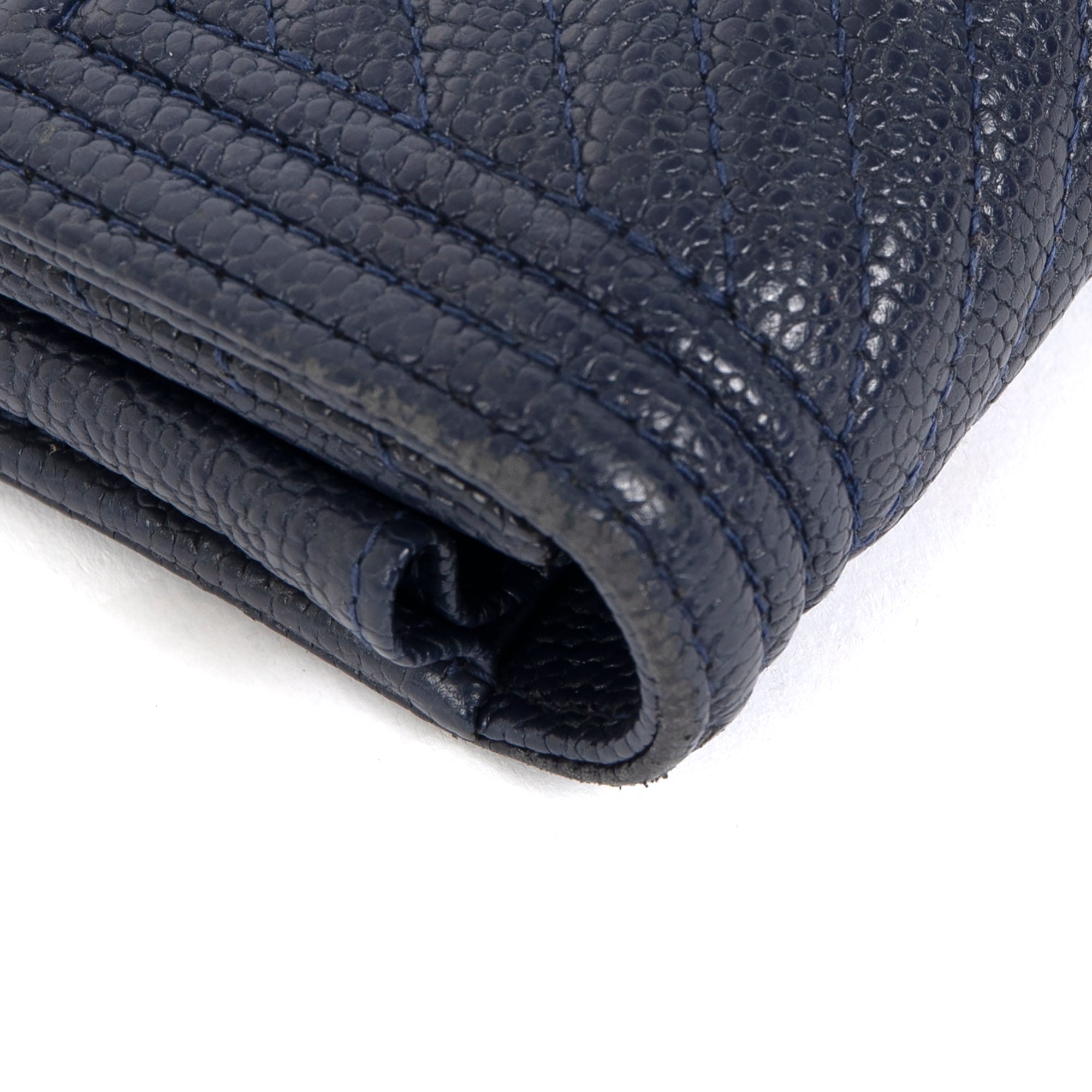 Chanel Navy Chevron Boy Long Flap Wallet w/ Authenticity Card